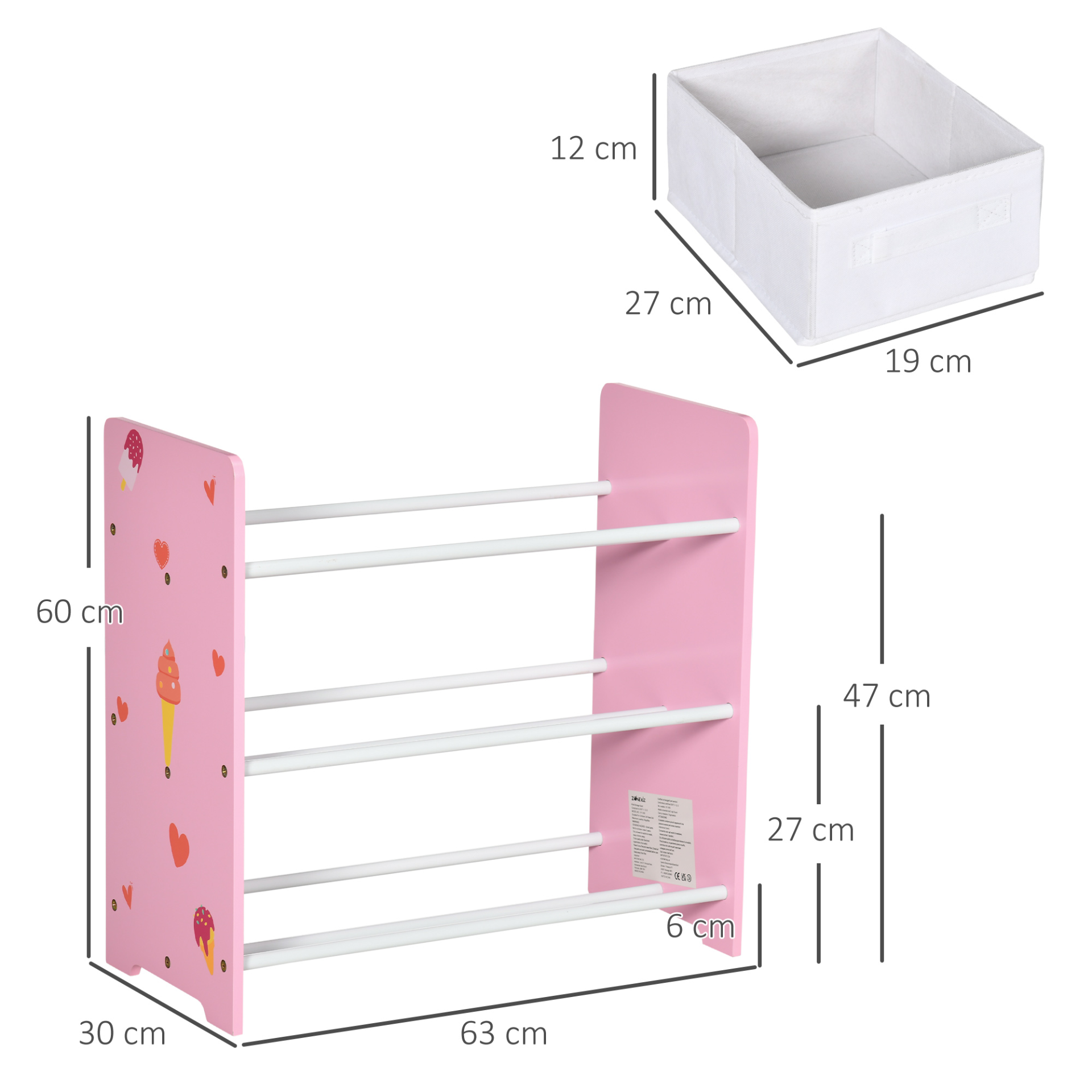 ZONEKIZ Kids Storage Unit & Toy Box Organizer with Nine Removable Baskets, Bookshelf for Bedroom, Nursery, Playroom - Pink MyLibelula