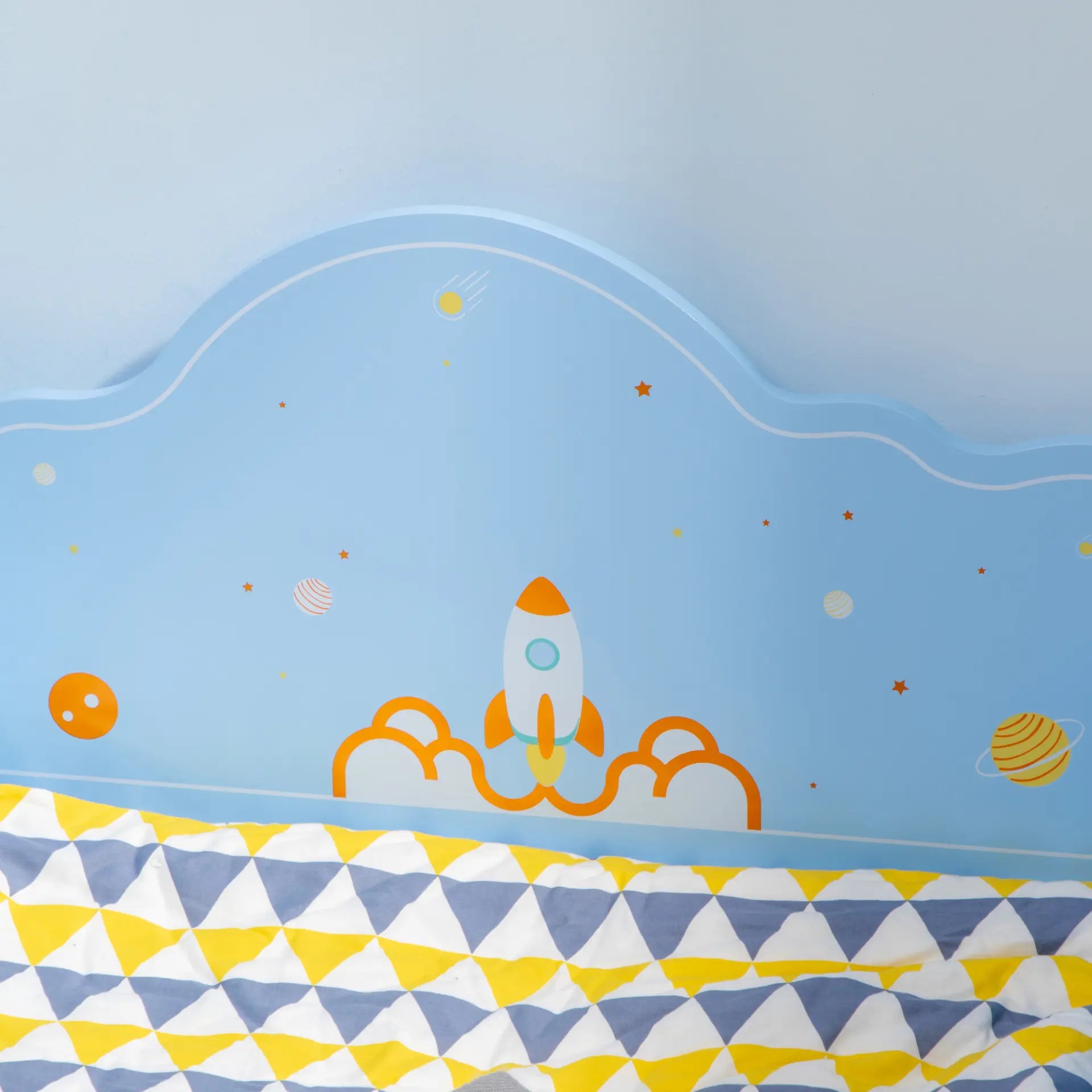 ZONEKIZ Kids Toddler Bed with Rocket & Planets Patterns, Safety Rails, Children Bedroom Furniture, Ages 3-6, Blue MyLibelula