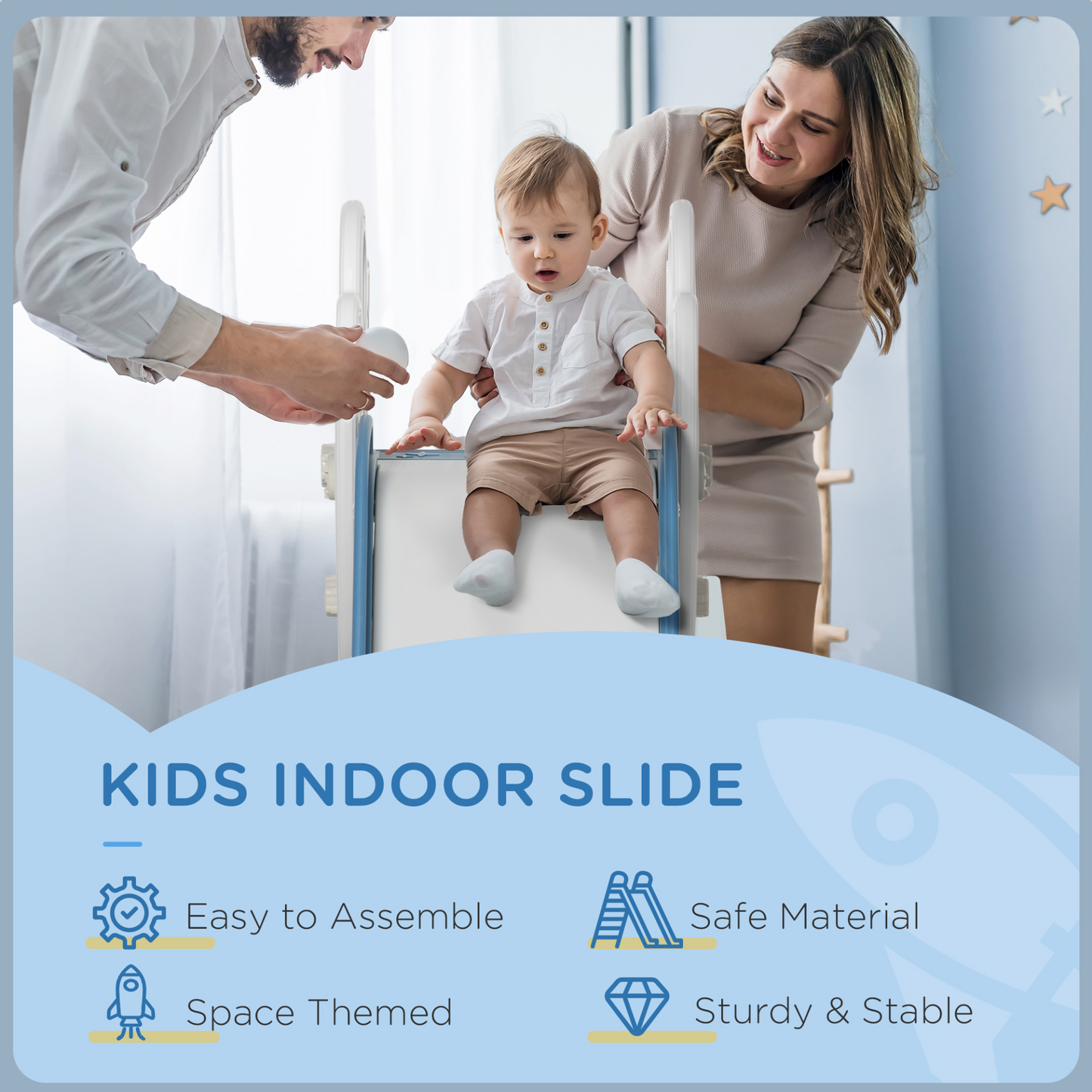 Kids Indoor Freestanding Baby Slide - Space Theme for Ages 1.5-3 Years - Blue MyLibelula