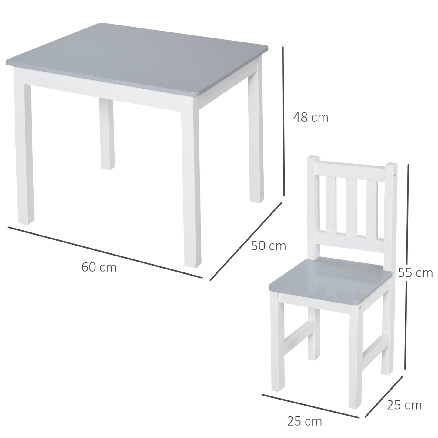 HOMCOM Kids Table and Chair Set 3 Pieces for Toddlers and Preschoolers - Indoor Study, Snack Time & Play - Grey MyLibelula