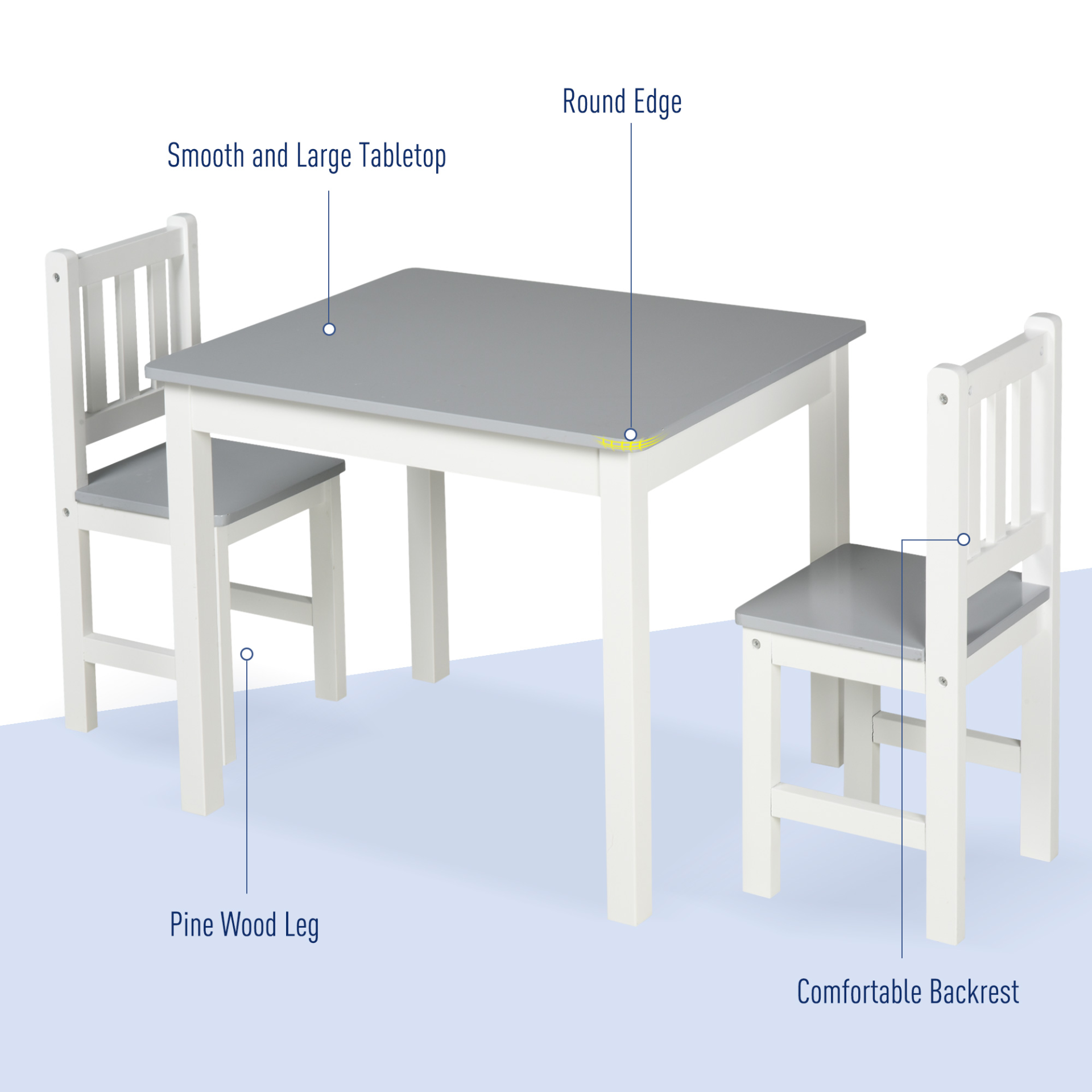 HOMCOM Kids Table and Chair Set 3 Pieces for Toddlers and Preschoolers - Indoor Study, Snack Time & Play - Grey MyLibelula