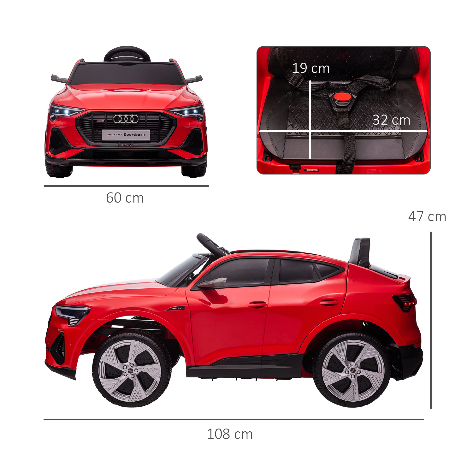 HOMCOM Audi E-tron 12V Kids Electric Ride On Car with Remote, Music, Lights, and MP3 for 3-5 Years - Red MyLibelula