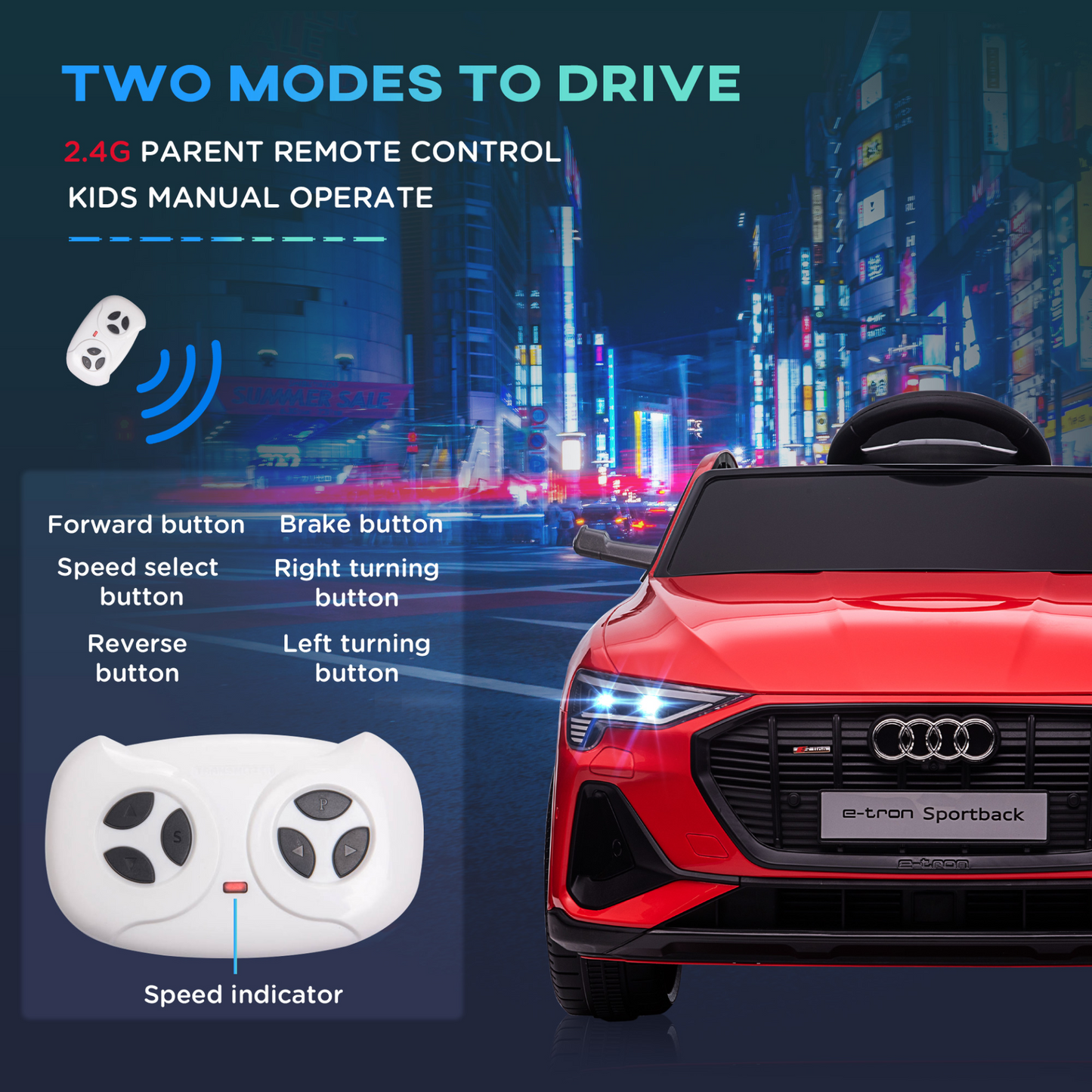 HOMCOM Audi E-tron 12V Kids Electric Ride On Car with Remote, Music, Lights, and MP3 for 3-5 Years - Red MyLibelula