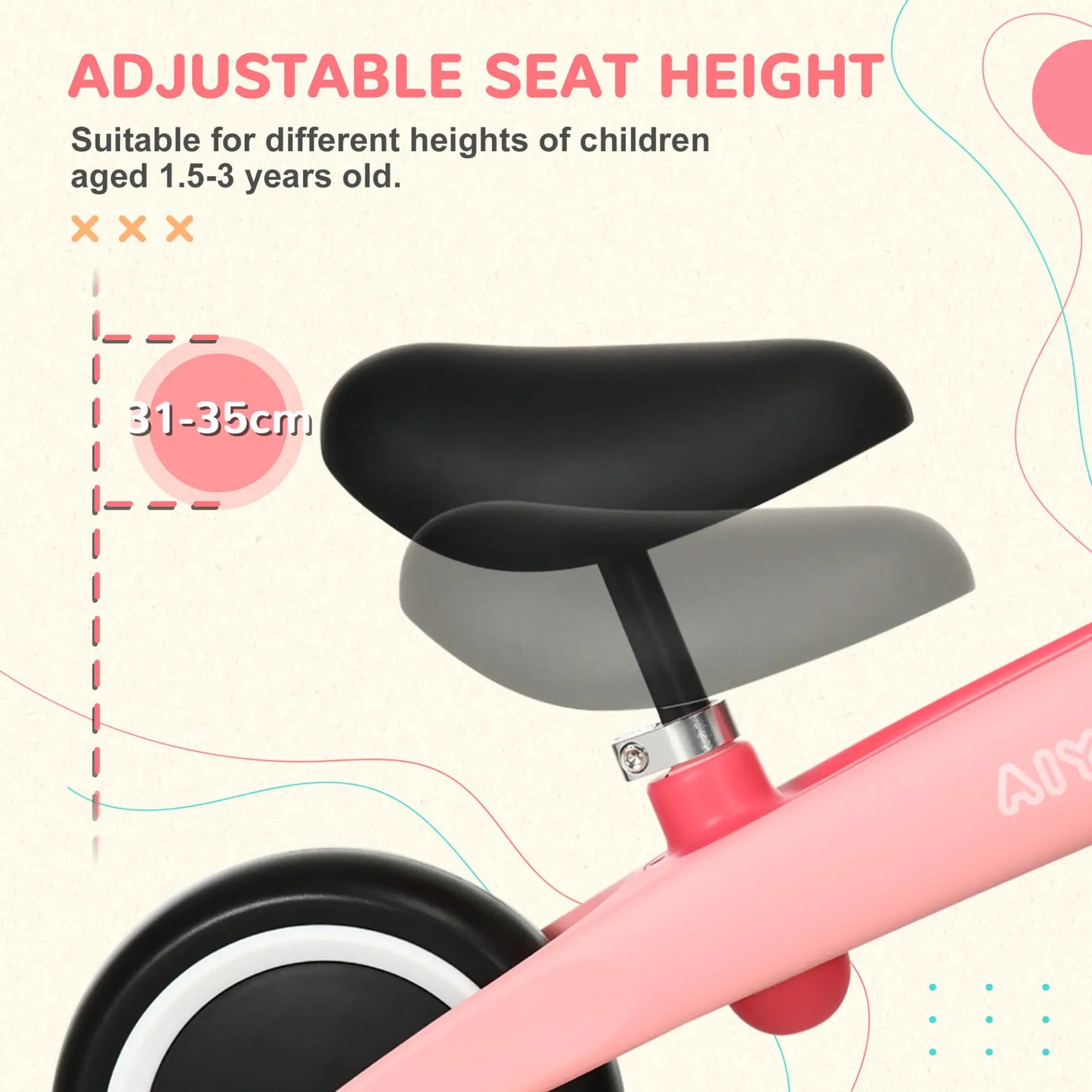 AIYAPLAY Baby Balance Bike - Pink | Toddler Bike Without Pedals, Adjustable Seat for Ages 1.5-3 Years MyLibelula