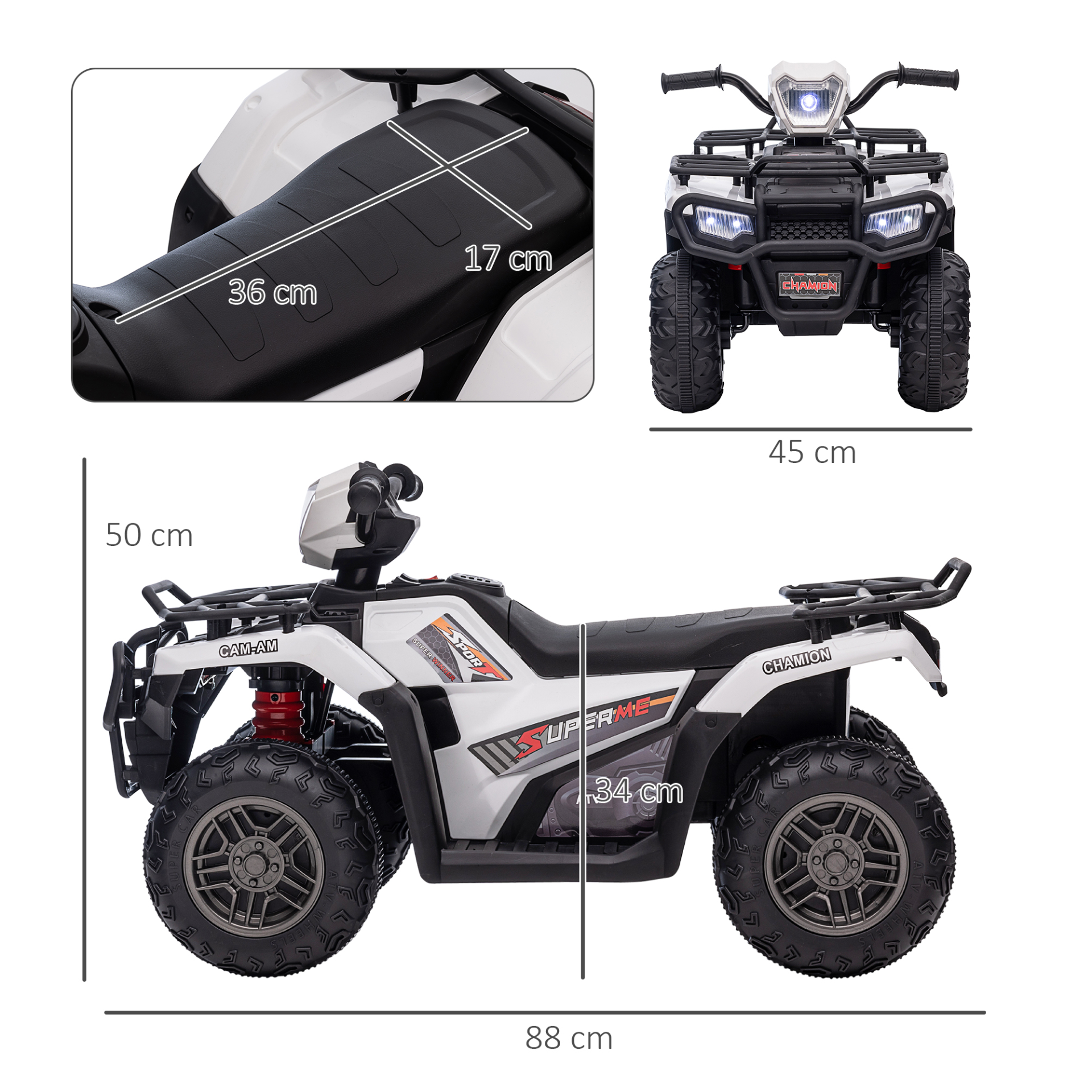 HOMCOM 12V Electric Quad Bike for Kids - Ride-On ATV with Forward, Reverse, Music & LED Headlights - Ages 3-5 - White MyLibelula