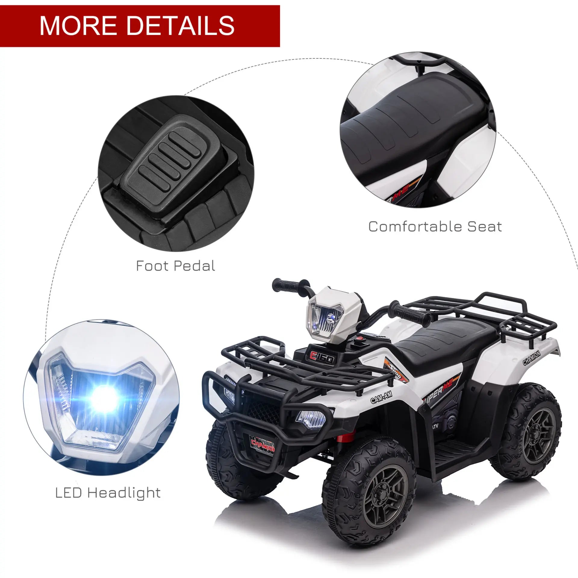 HOMCOM 12V Electric Quad Bike for Kids - Ride-On ATV with Forward, Reverse, Music & LED Headlights - Ages 3-5 - White MyLibelula