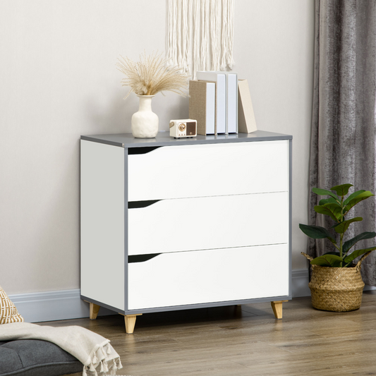 HOMCOM Chest of Drawers, 3-Drawer Storage Organiser Cabinet with Pine Wood Legs for Bedroom, Living Room, White MyLibelula