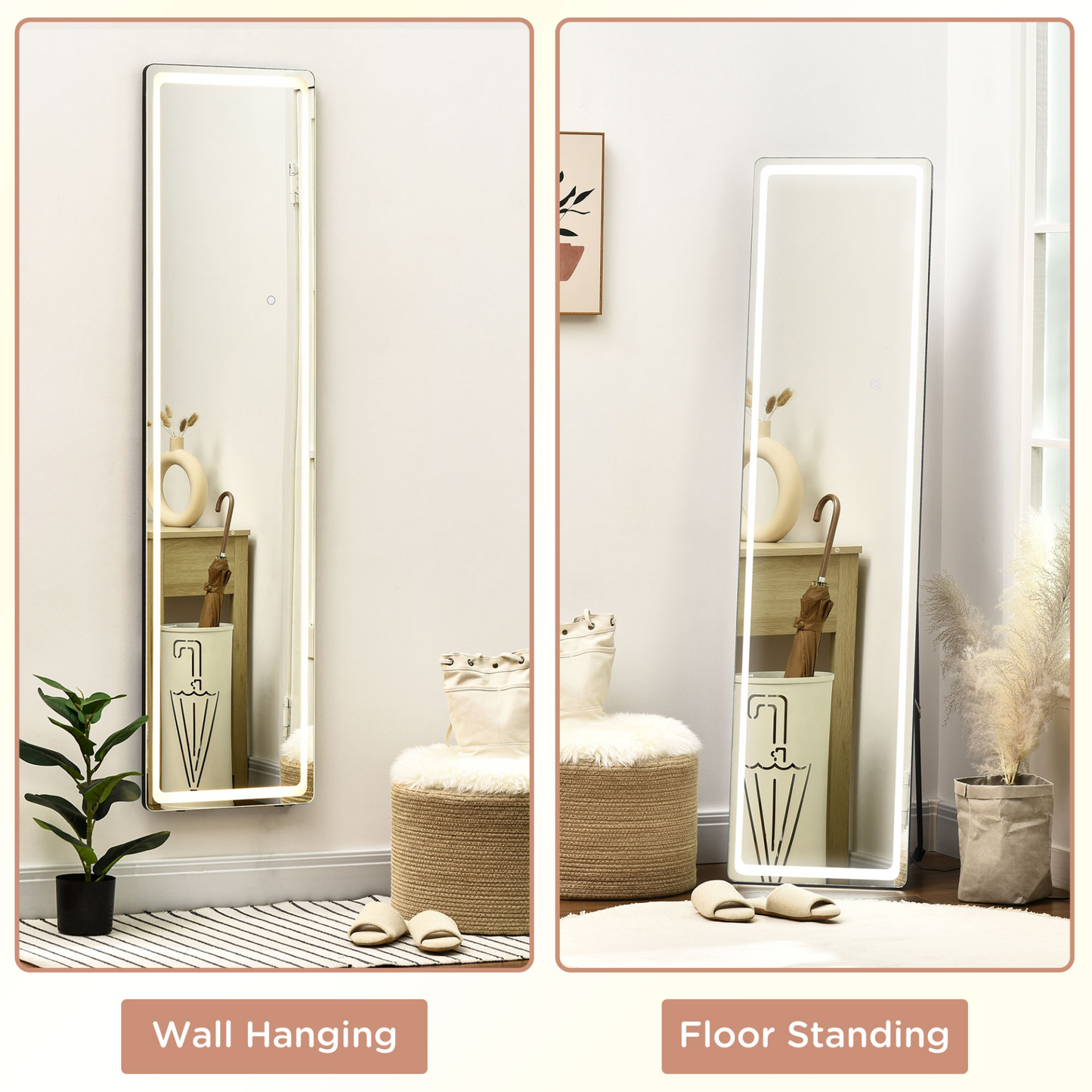 HOMCOM Full-Length Mirror with LED Lights & Remote Control | Freestanding & Wall Mounted | Full Body Mirror for Bedroom MyLibelula