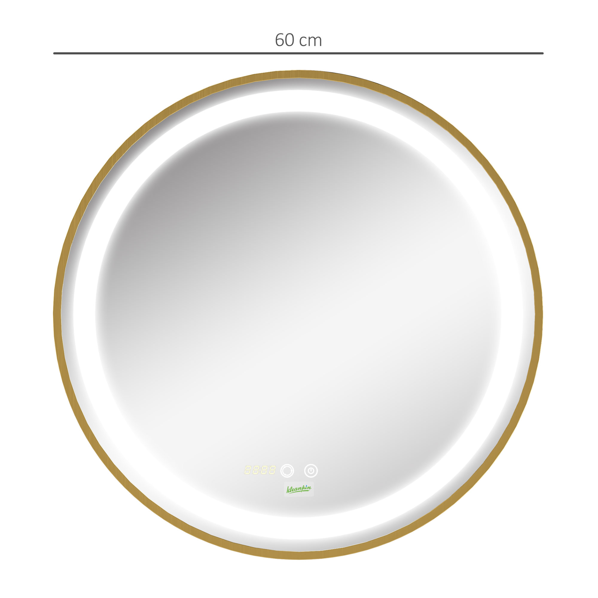 kleankin Round Bathroom LED Mirror - Dimmable Lighted Wall-Mounted, 3 Temperature Colours, Time Display, Memory Function, Hardwired, Gold MyLibelula