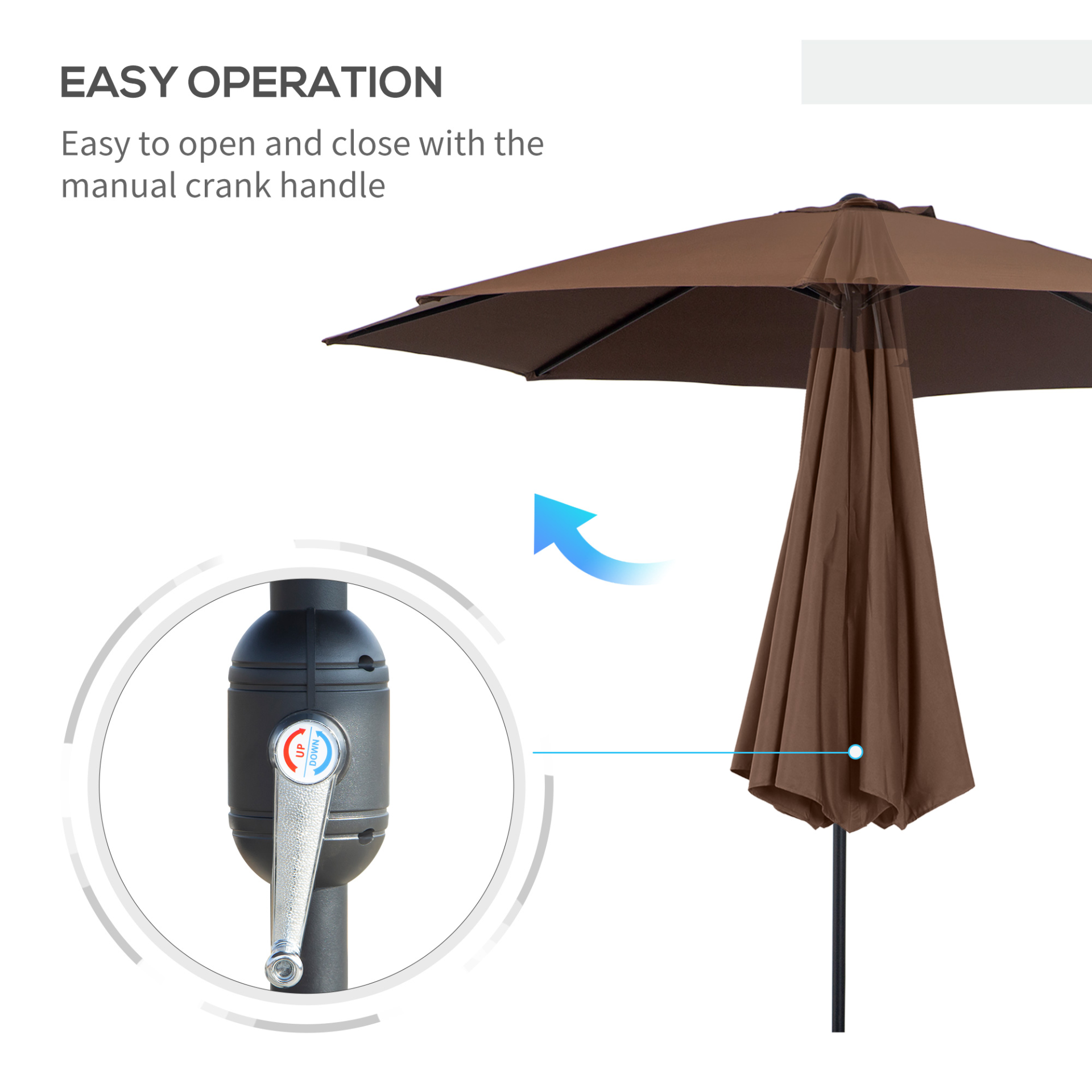 Outsunny 3(m) Tilting Parasol Garden Umbrellas, Outdoor Sun Shade with 8 Ribs, Tilt and Crank Handle for Balcony, Bench, Garden, Coffee MyLibelula