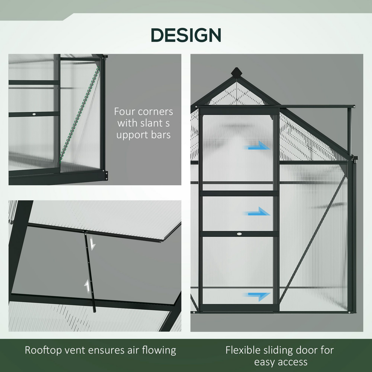 Outsunny Clear Polycarbonate Greenhouse Large Walk-In Green House Garden Plants Grow Galvanized Base Aluminium Frame with Slide Door, 6 x 6ft MyLibelula