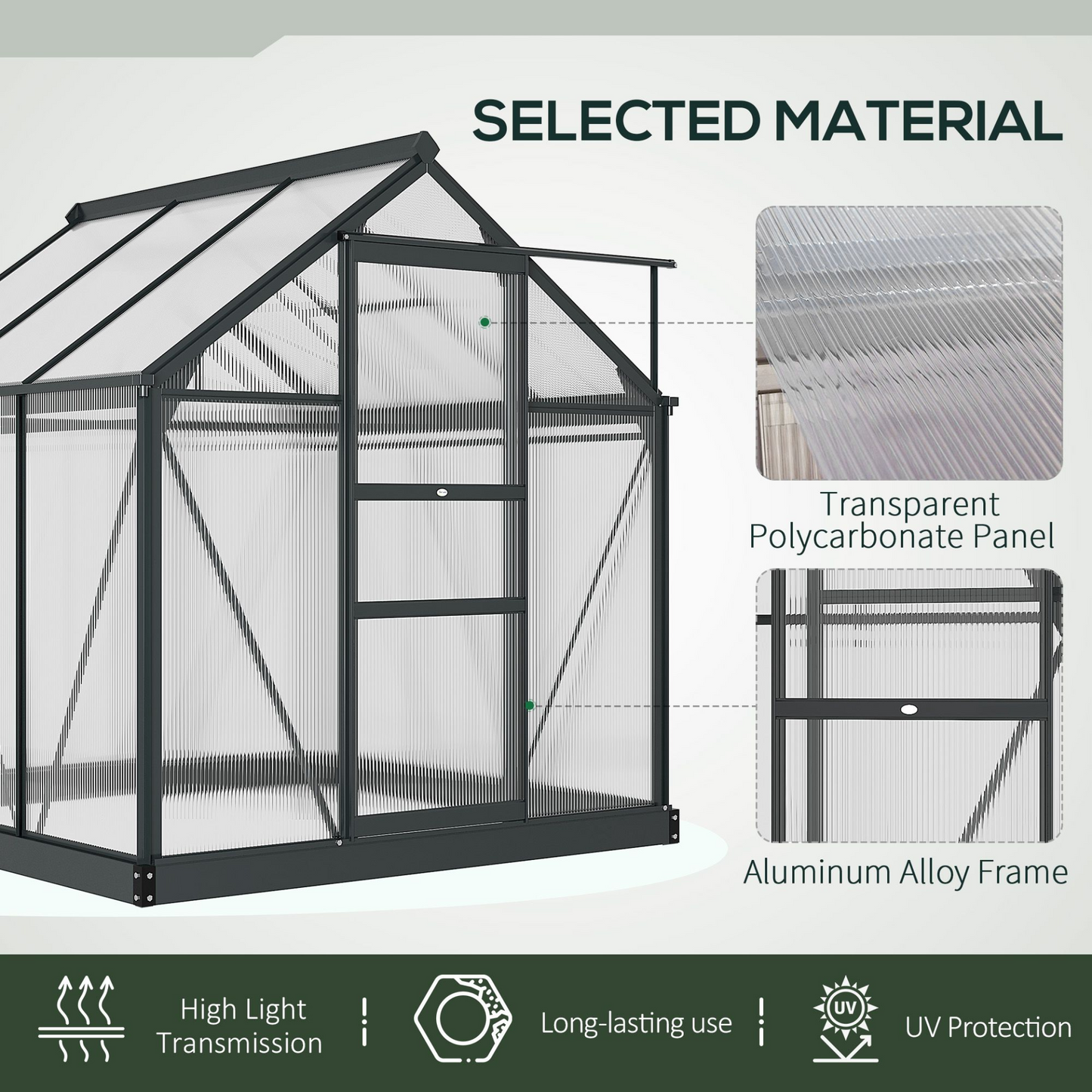 Outsunny Clear Polycarbonate Greenhouse Large Walk-In Green House Garden Plants Grow Galvanized Base Aluminium Frame with Slide Door, 6 x 6ft MyLibelula