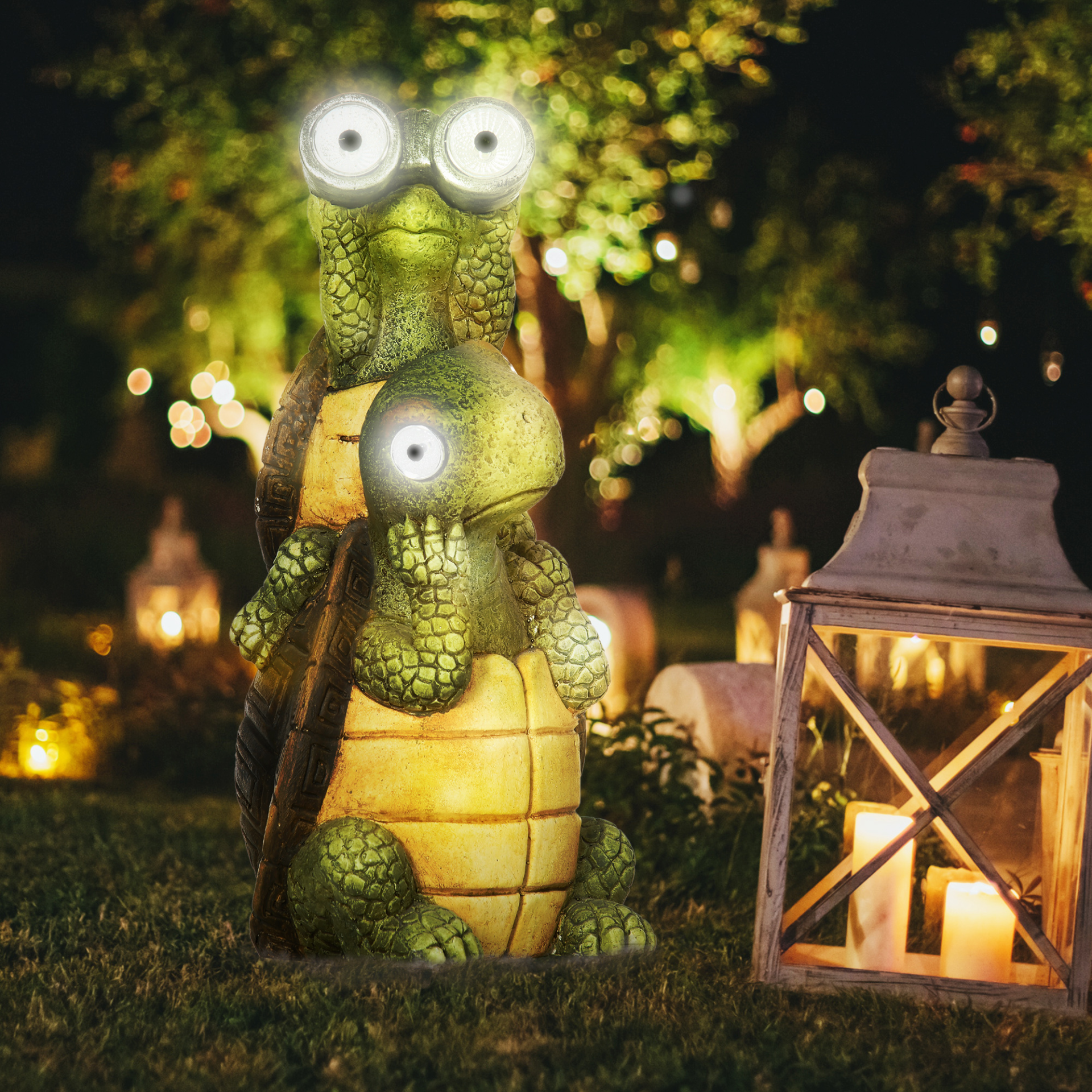 Outsunny Vivid 2 Tortoises Garden Statue with Solar LED Light, Outdoor Ornament Art Sculpture Home Decoration for Porch, Deck, Grass MyLibelula