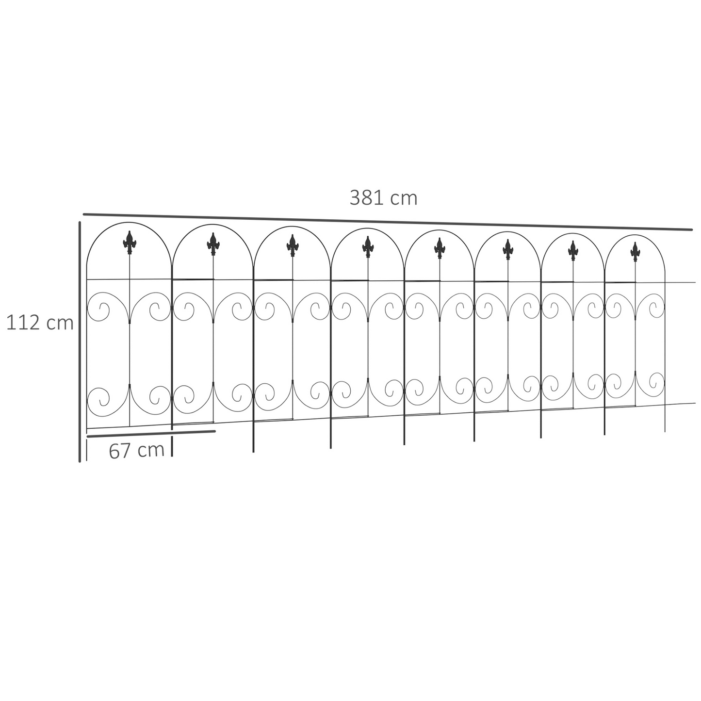 Outsunny Decorative Garden Fencing, 8PCs 44in x 12.5ft Outdoor Picket Fence Panels, Rustproof Metal Wire Landscape Flower Bed Border Edging Animal Barrier, Black MyLibelula