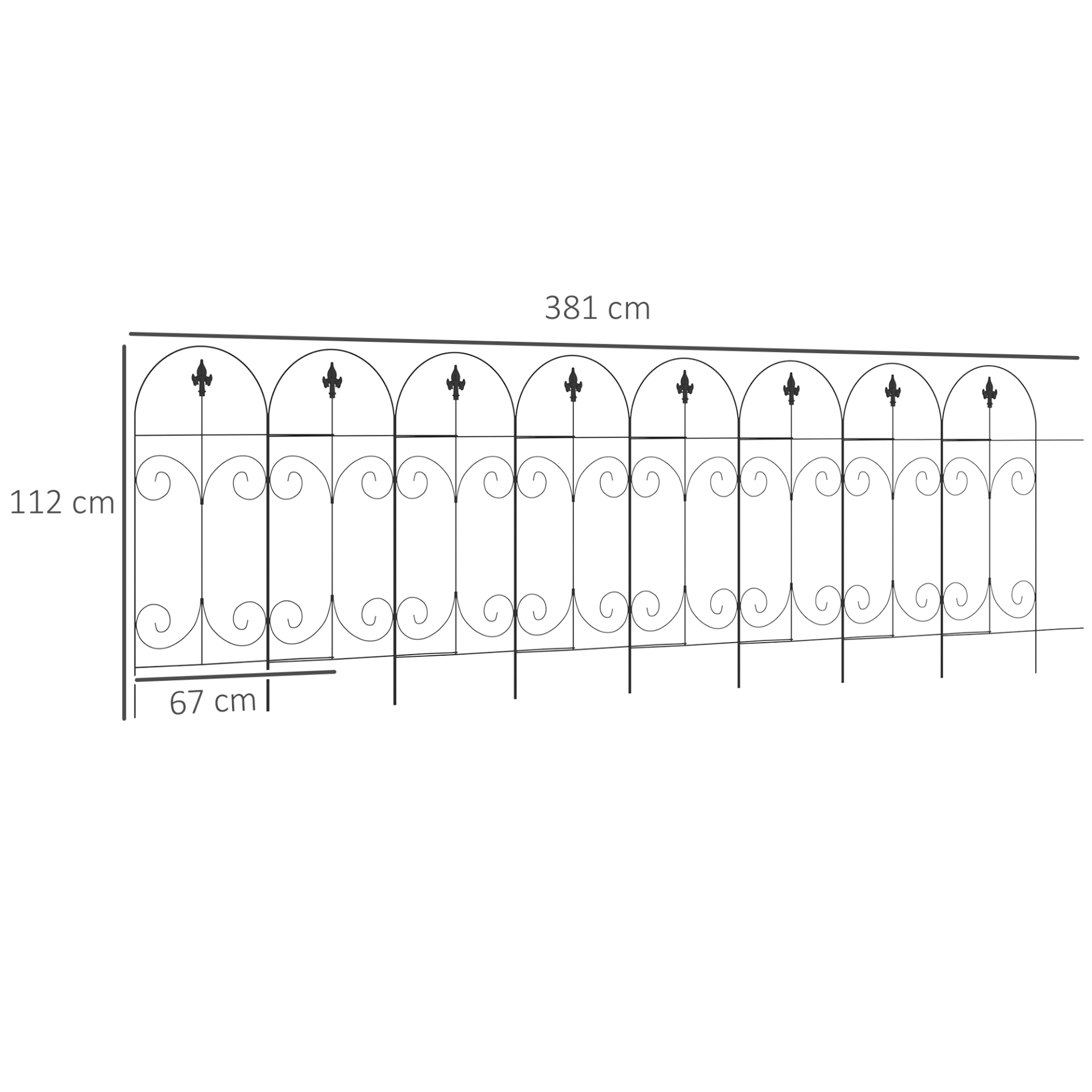 Outsunny Decorative Garden Fencing, 8PCs 44in x 12.5ft Outdoor Picket Fence Panels, Rustproof Metal Wire Landscape Flower Bed Border Edging Animal Barrier, Black MyLibelula