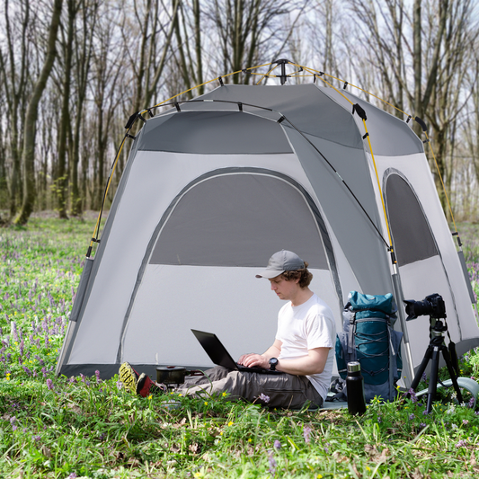 Outsunny 4 Person Automatic Camping Tent - Portable, Weather-Resistant Pop Up Dome Shelter, Light Grey MyLibelula