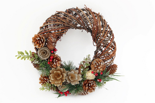 Twisted Pine & Berry Botanical Christmas Wreath 35cm - Festive Home Décor MyLibelula