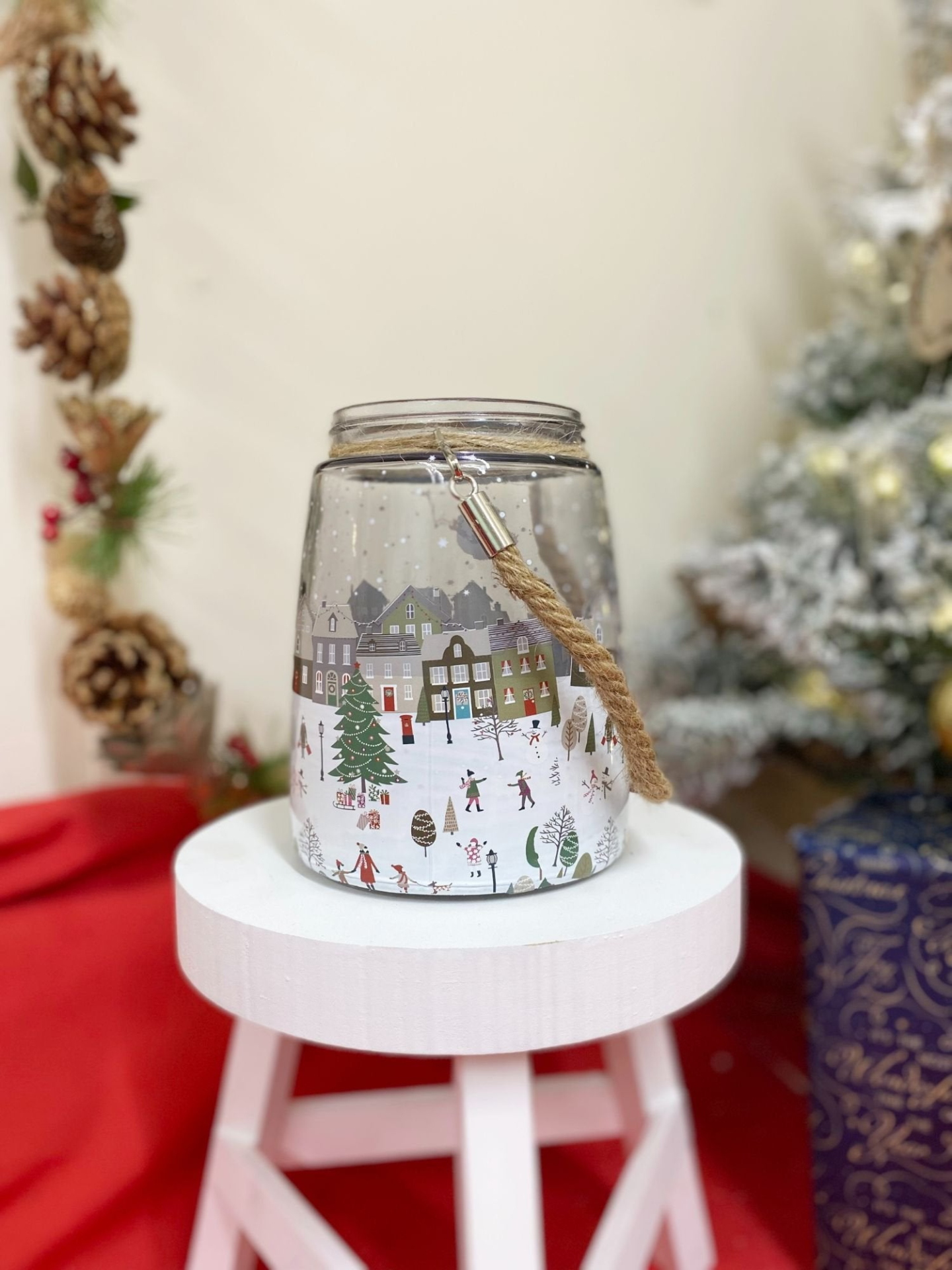 Christmas Market Lantern - White Glass Lantern with Rope Handle | Festive Home Decor MyLibelula