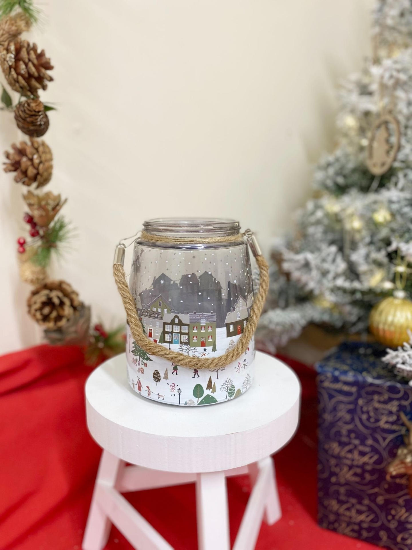 Christmas Market Lantern - White Glass Lantern with Rope Handle | Festive Home Decor MyLibelula