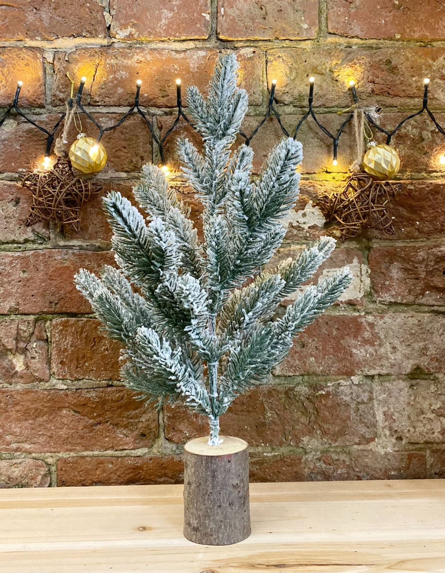 Small Frosted Christmas Tree in Natural Log Base - 43cm Height MyLibelula