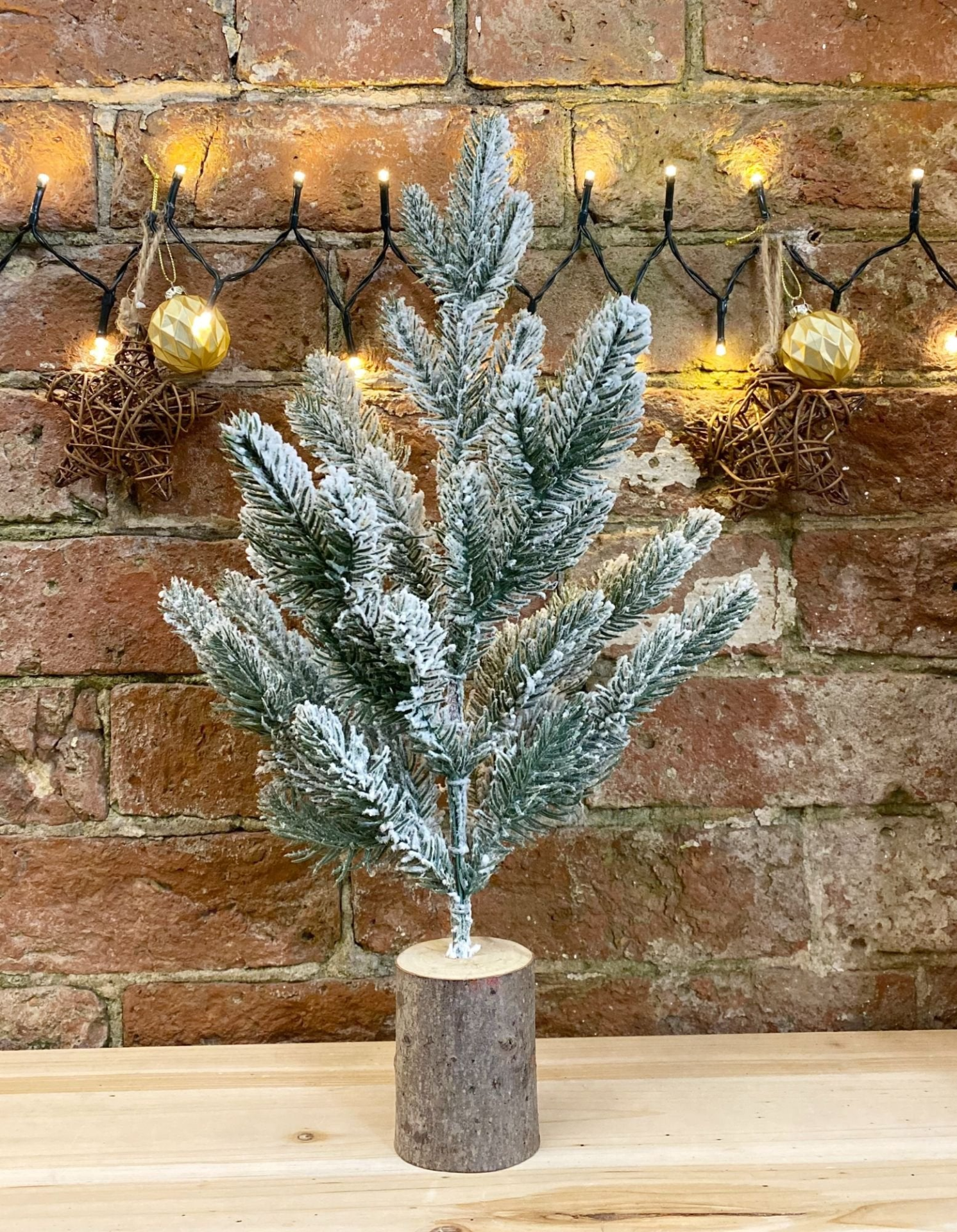 Small Frosted Christmas Tree in Natural Log Base - 43cm Height MyLibelula