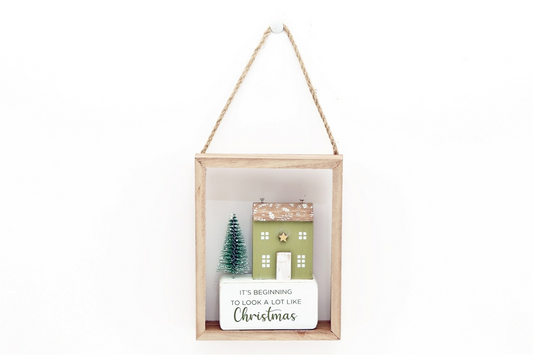 Christmas House Hanging Decoration 15cm - Festive Wooden Picture Frame Ornament for Holiday Home Decor MyLibelula