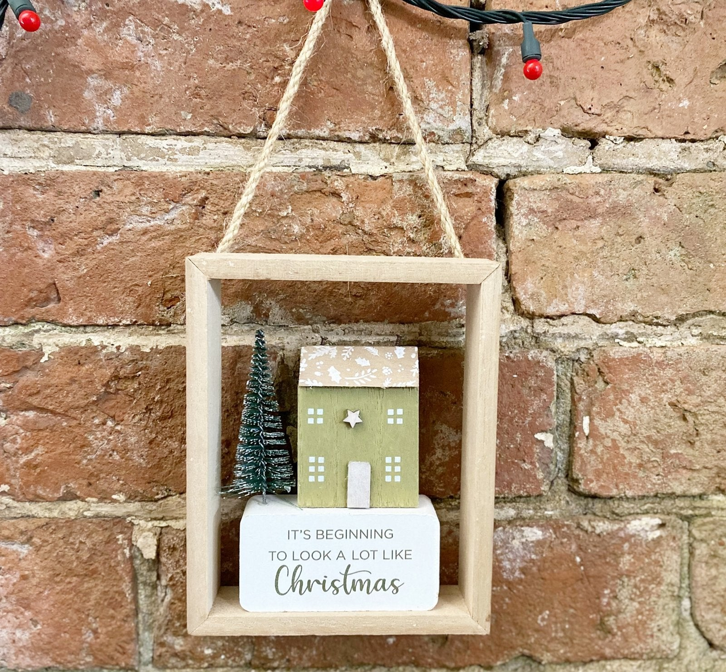 Christmas House Hanging Decoration 15cm - Festive Wooden Picture Frame Ornament for Holiday Home Decor MyLibelula