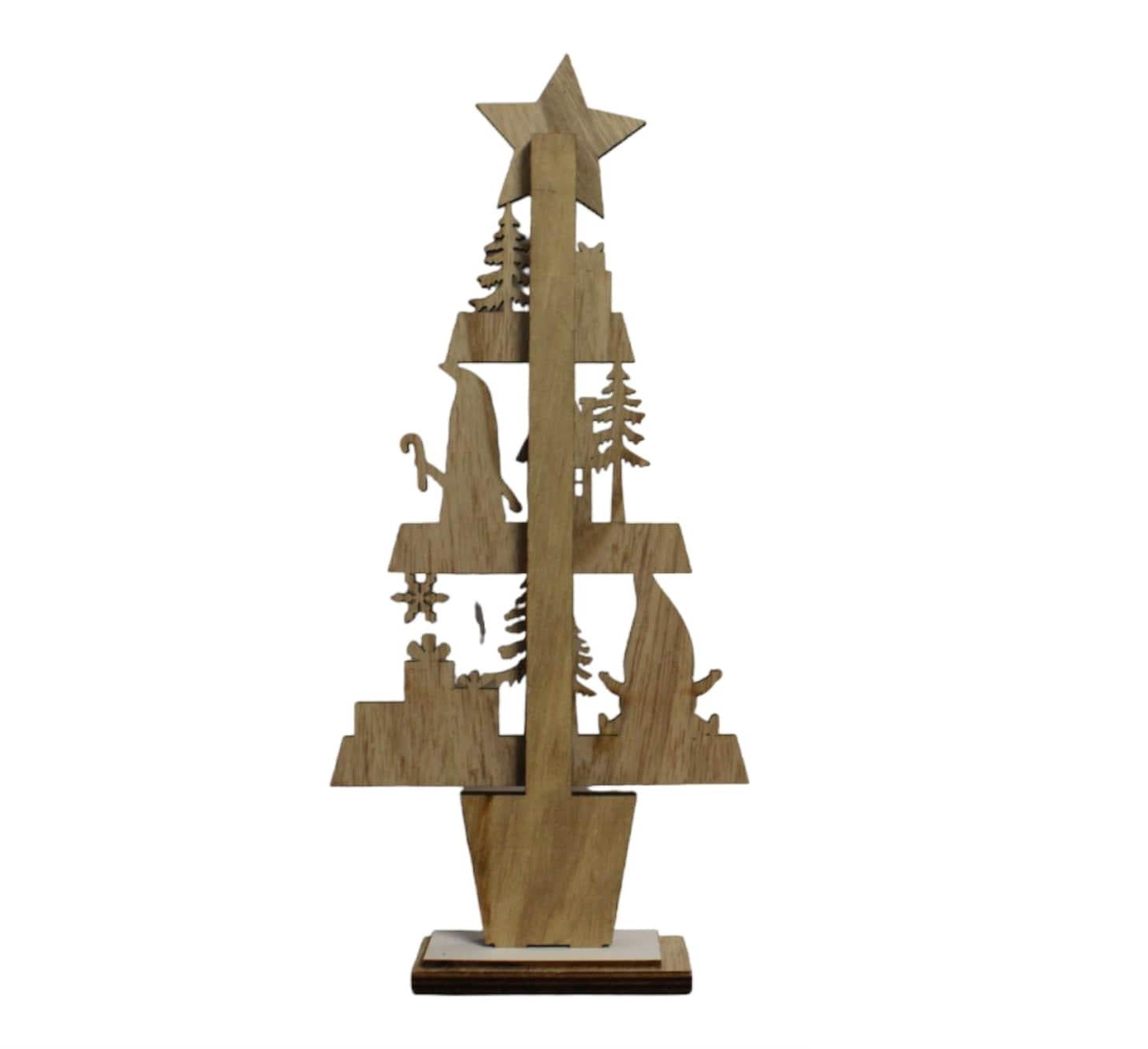 Charming Freestanding Wooden Christmas Tree Ornament with Gonks - Ideal for Mantelpiece & Windowsill Holiday Decor MyLibelula