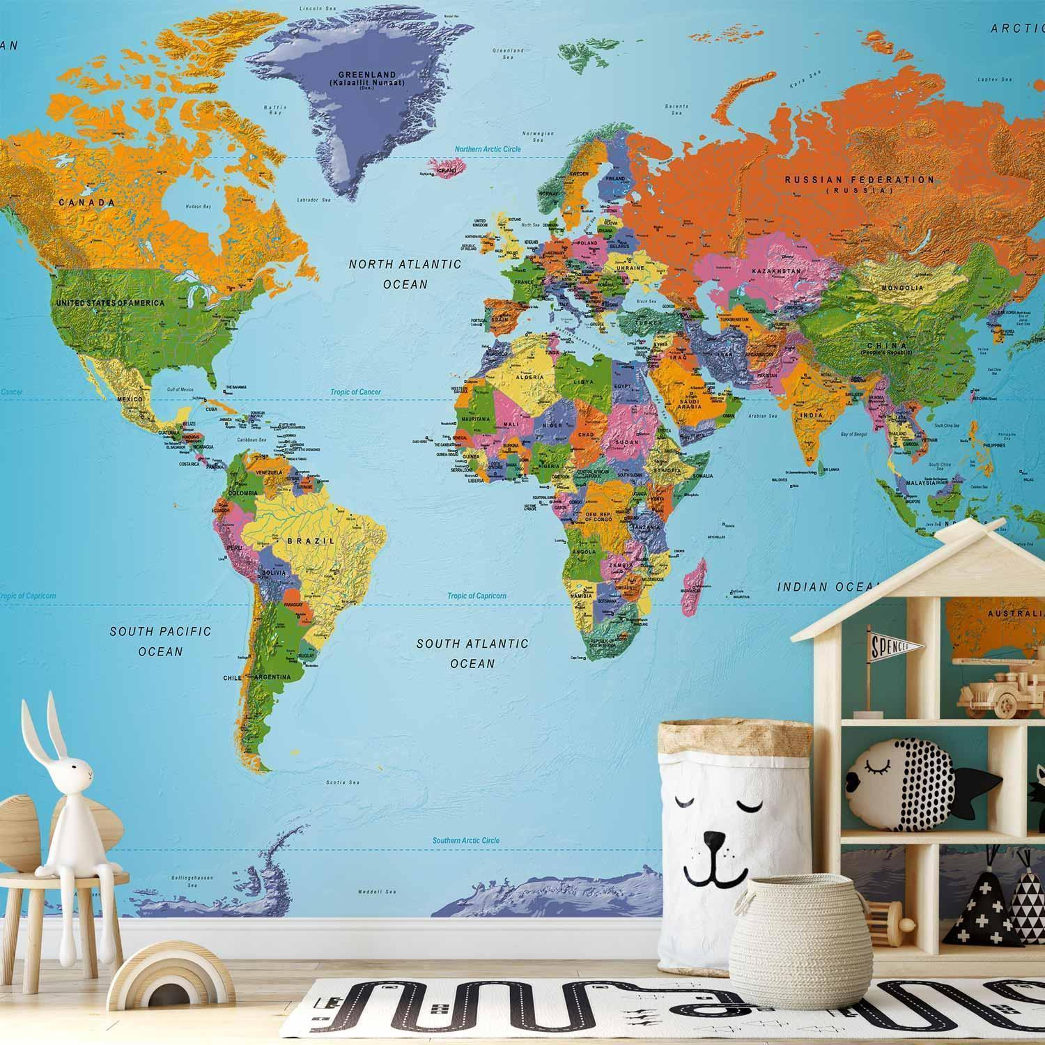 Wallpaper - World Map: Colourful Geography MyLibelula