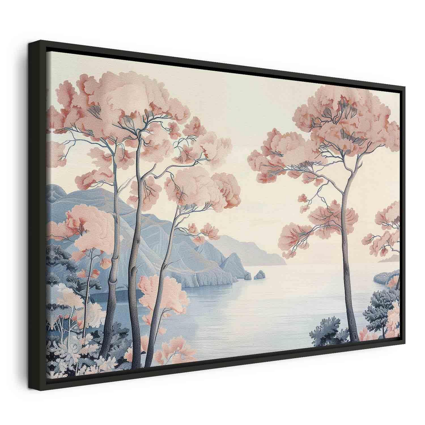 Decorative Wall Painting - Landscape with the Ocean Cliffs and Trees in Delicate Pink Shades MyLibelula