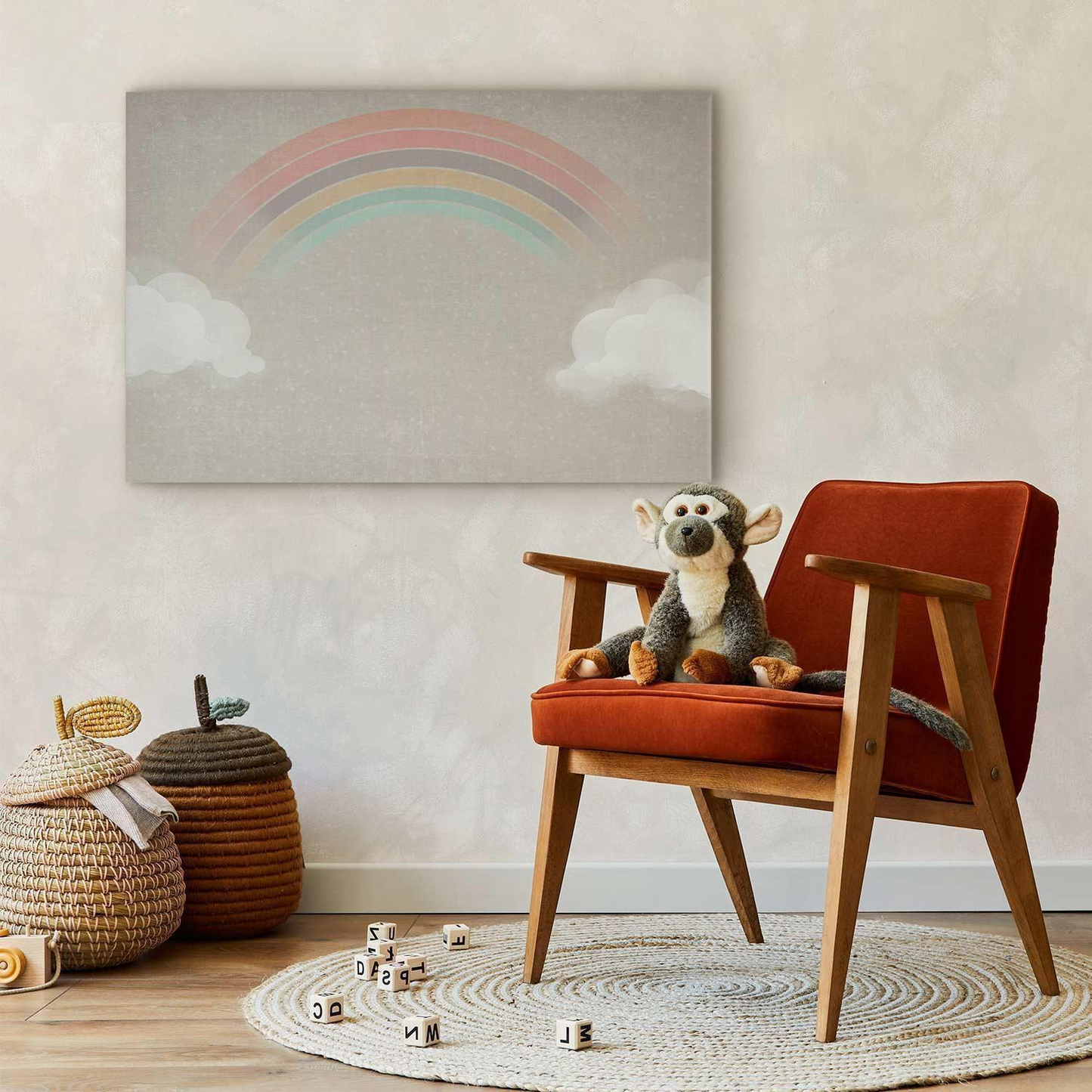 Decorative Wall Painting - Rainy June - Colorful Rainbow Emerging from Clouds on a Bright Background MyLibelula