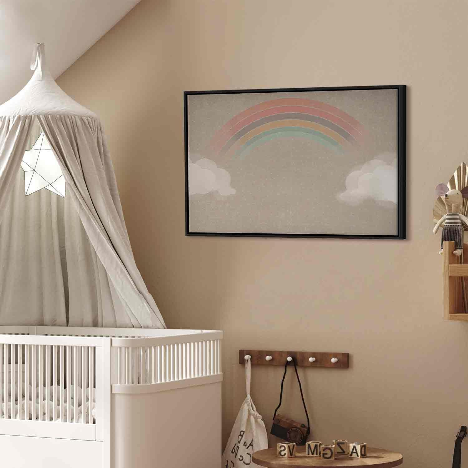 Decorative Wall Painting - Rainy June - Colorful Rainbow Emerging from Clouds on a Bright Background MyLibelula