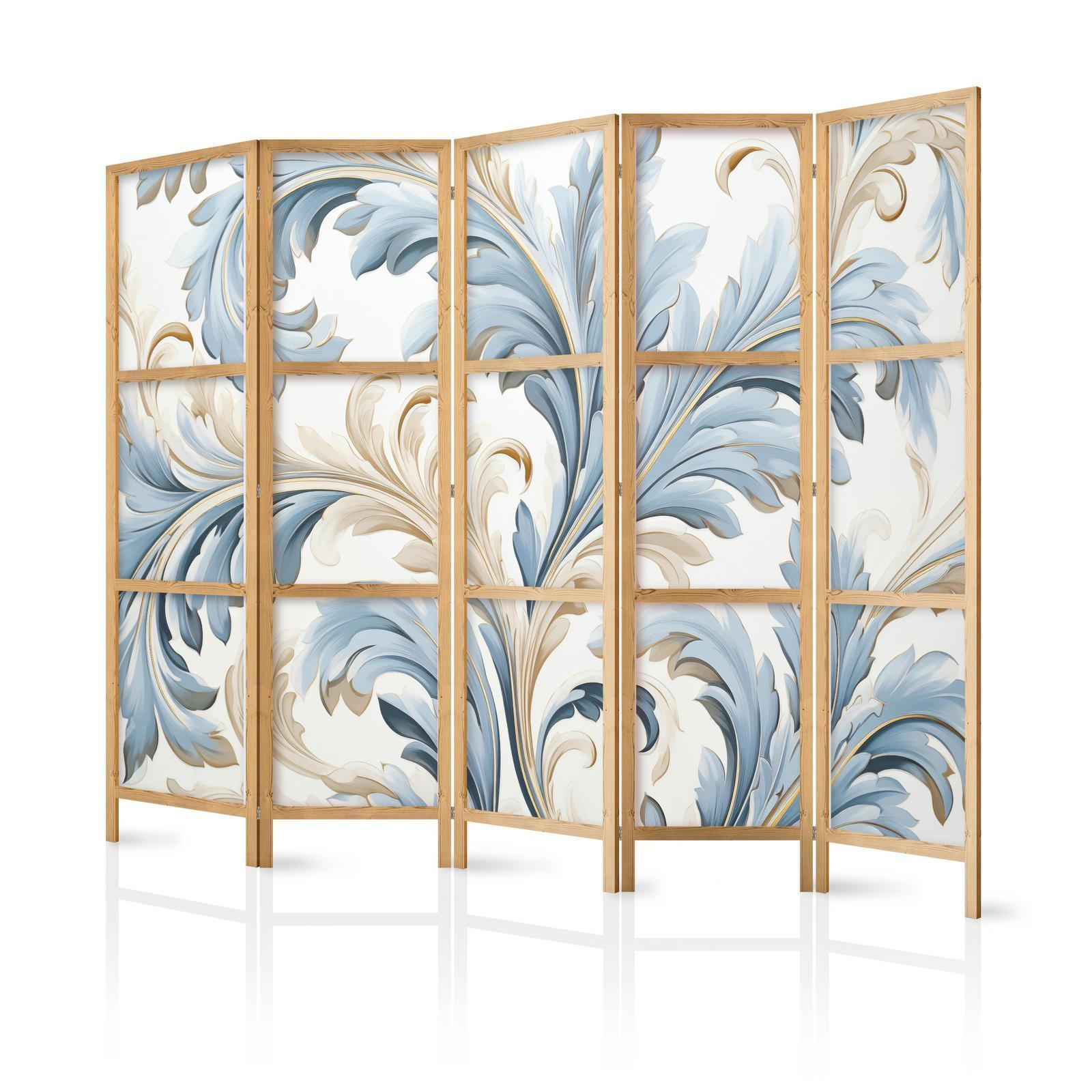 Paravento giapponese - Baroque Ornaments in Light - Cream-Blue Colors MyLibelula