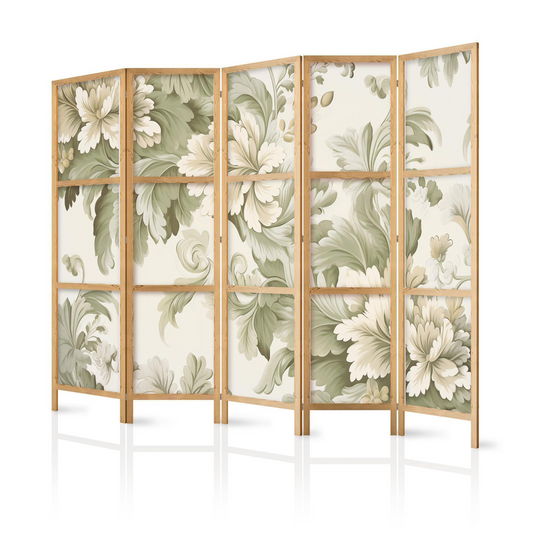 Paravento giapponese - Retro Vintage Flowers in Delicate Cream and Green Colors MyLibelula