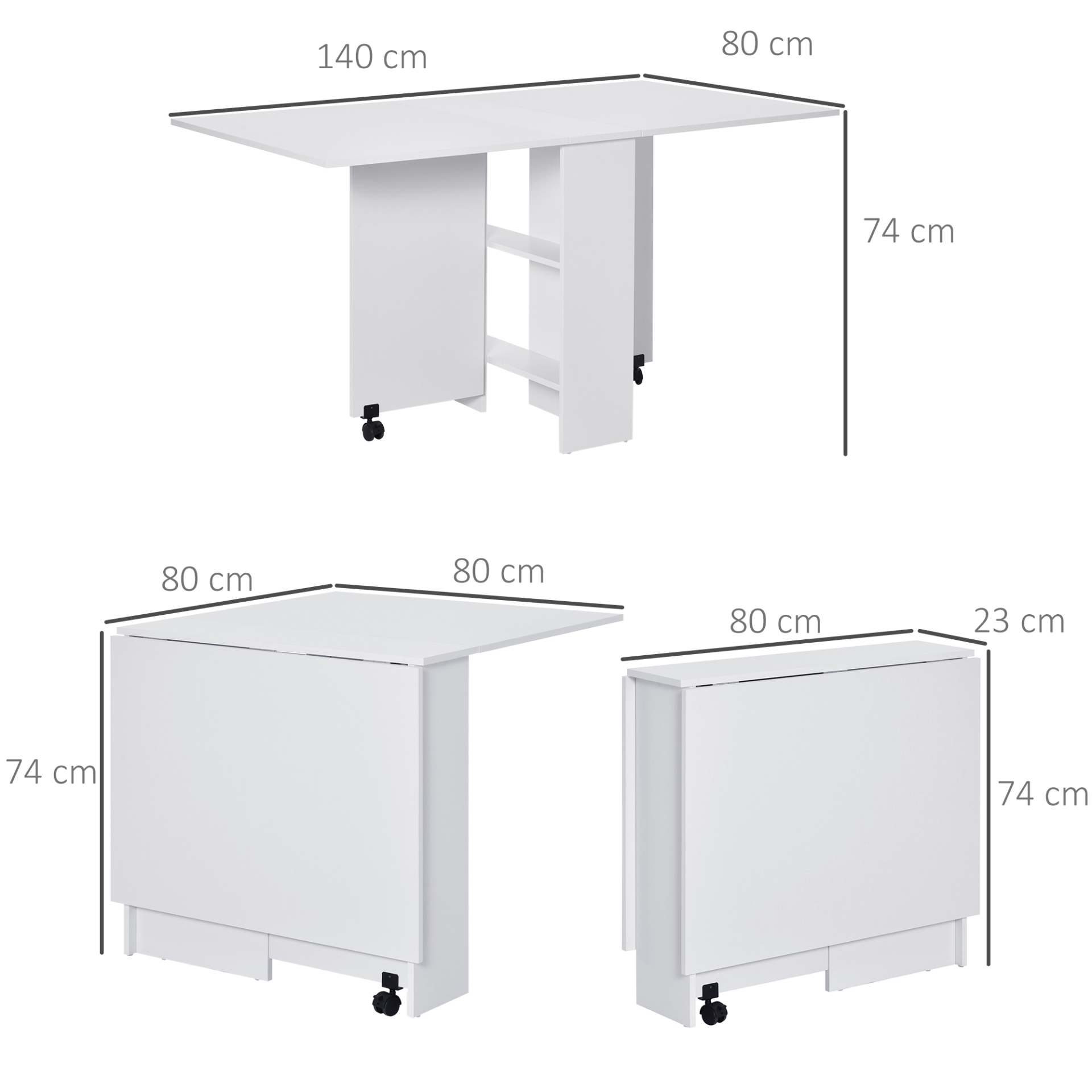 HOMCOM Mobile Drop Leaf Dining Kitchen Table - Space-Saving Folding Desk with Wheels and Storage MyLibelula