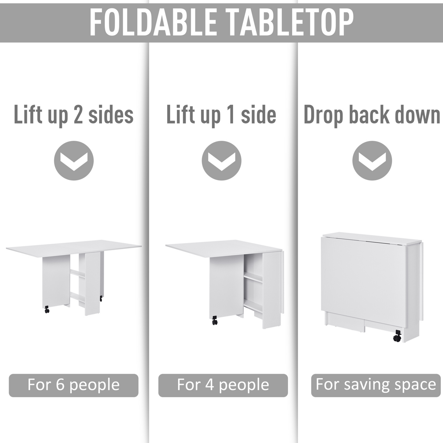 HOMCOM Mobile Drop Leaf Dining Kitchen Table - Space-Saving Folding Desk with Wheels and Storage MyLibelula