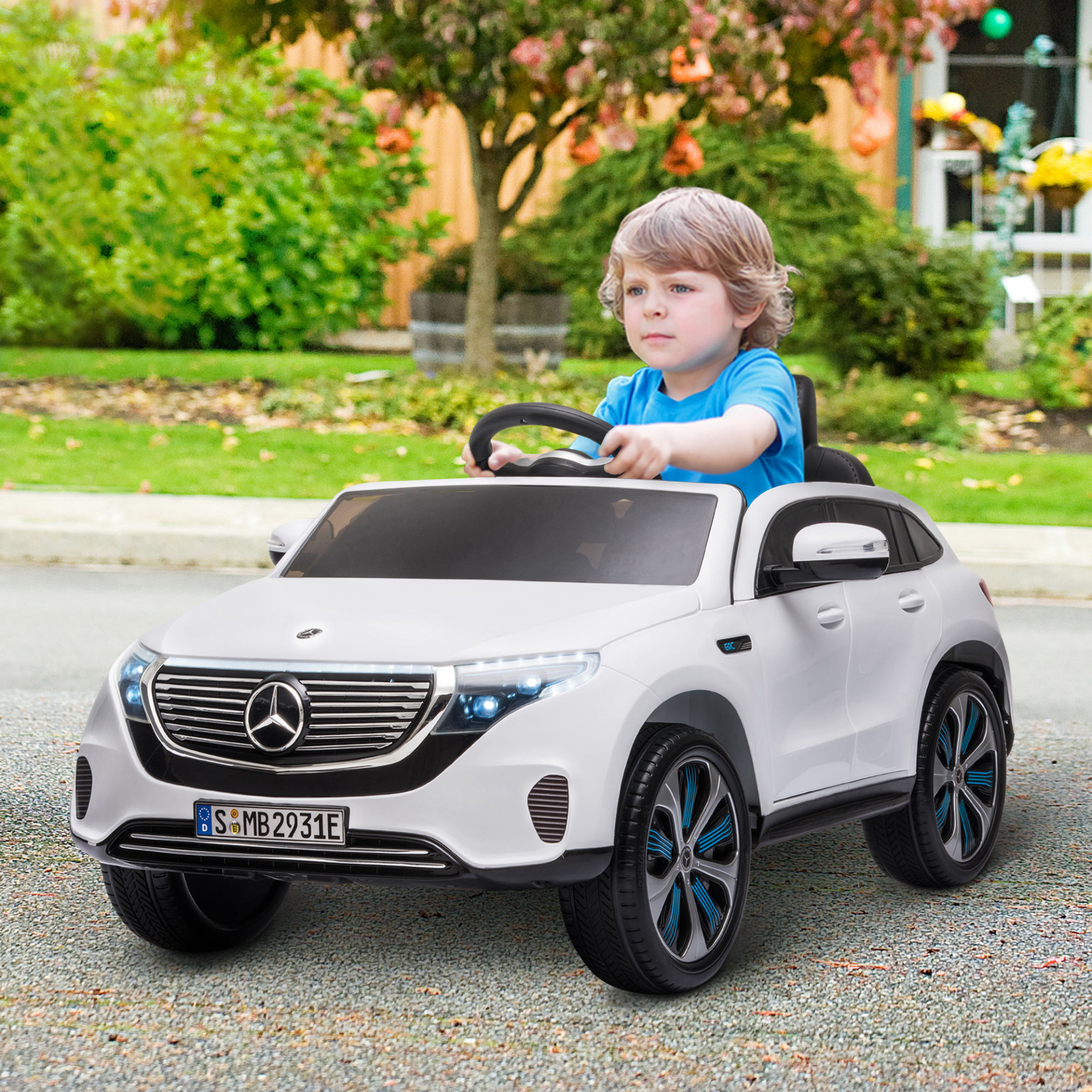 HOMCOM 12V Kids Electric Ride On Car Toy with Remote Control, Music & Lights, Suspension, Bluetooth - White MyLibelula