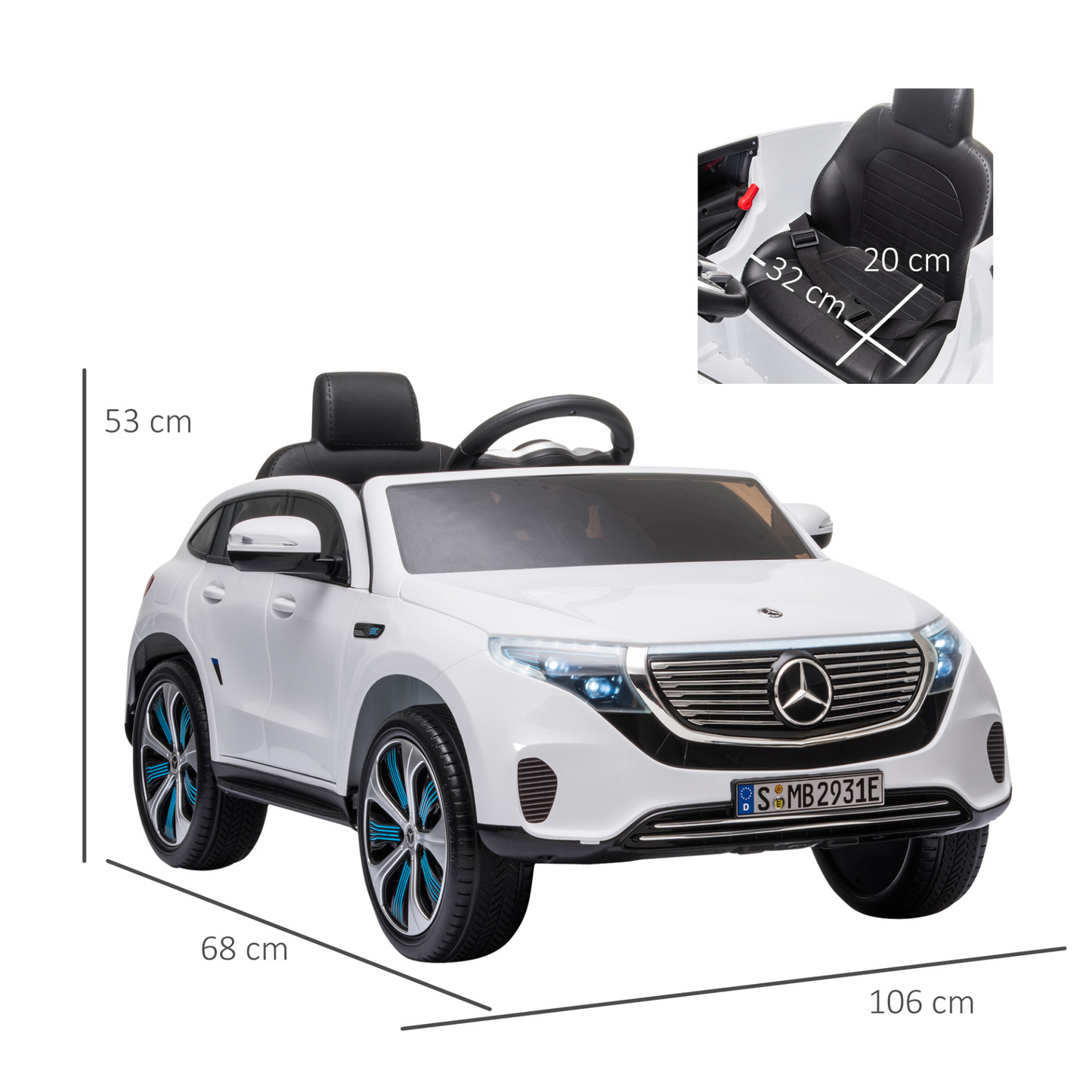 HOMCOM 12V Kids Electric Ride On Car Toy with Remote Control, Music & Lights, Suspension, Bluetooth - White MyLibelula