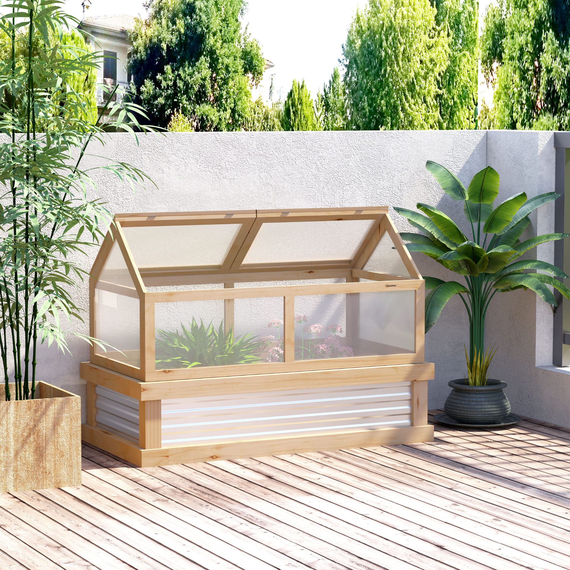 Outsunny Raised Garden Bed with Greenhouse Top - Wooden Cold Frame Greenhouse Planter, 122x61x81.7cm, Natural MyLibelula