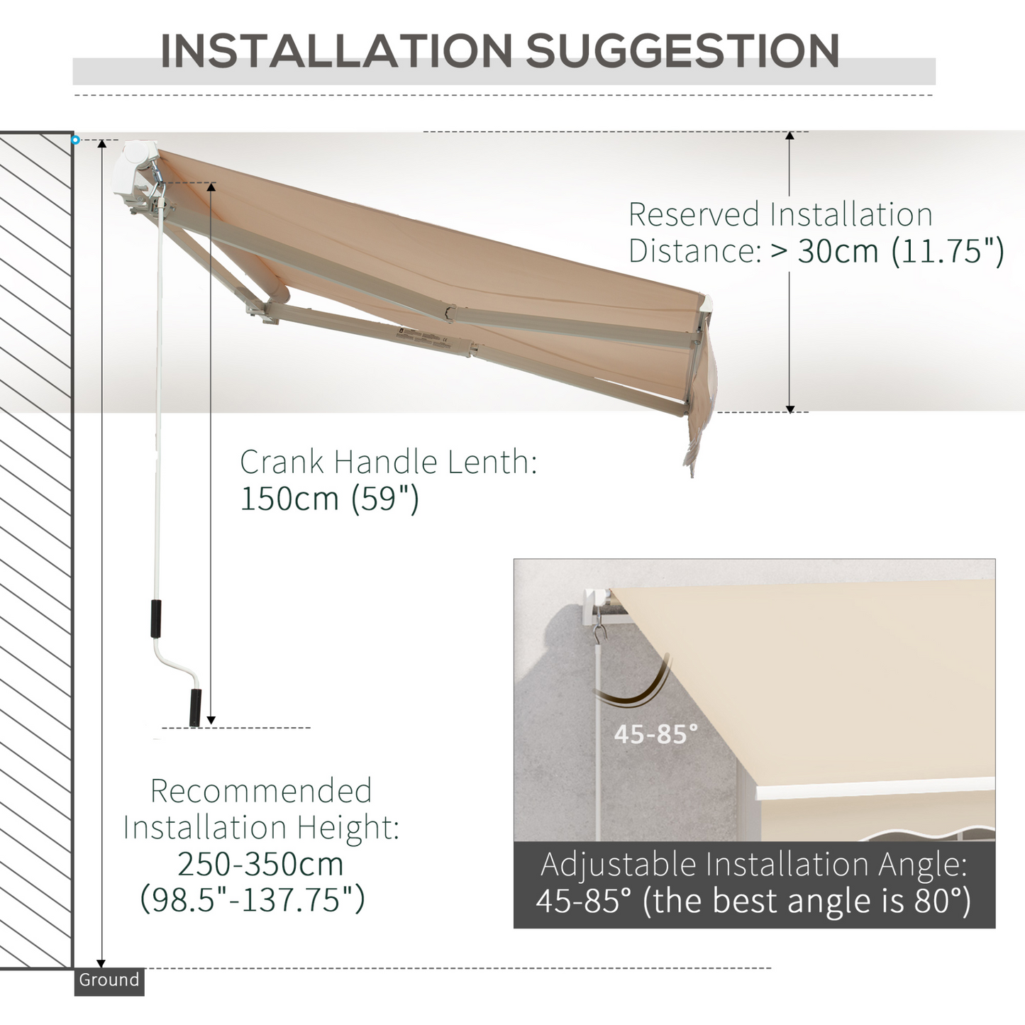 Outsunny 3.5x2.5m Manual Retractable Awning - Durable Weather Shade for Windows and Doors, Beige MyLibelula