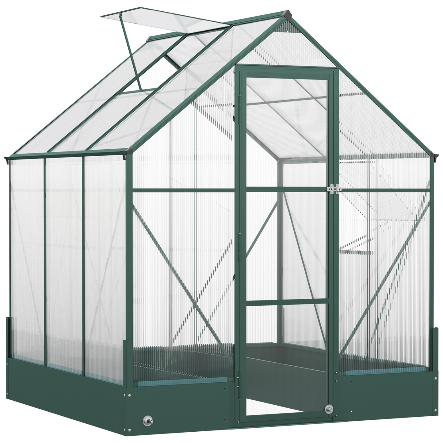 Outsunny Garden Walk-in Aluminium Greenhouse Polycarbonate with Plant Bed ,Temperature Controlled Window, Foundation, 6 x 6ft MyLibelula