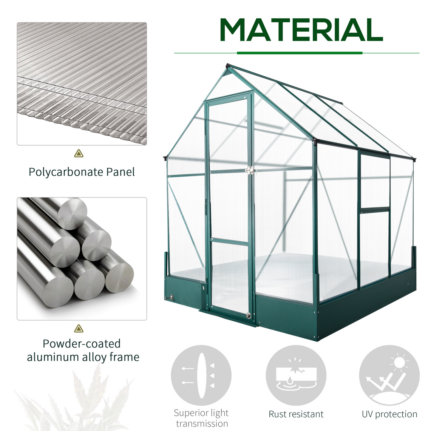 Outsunny Garden Walk-in Aluminium Greenhouse Polycarbonate with Plant Bed ,Temperature Controlled Window, Foundation, 6 x 6ft MyLibelula