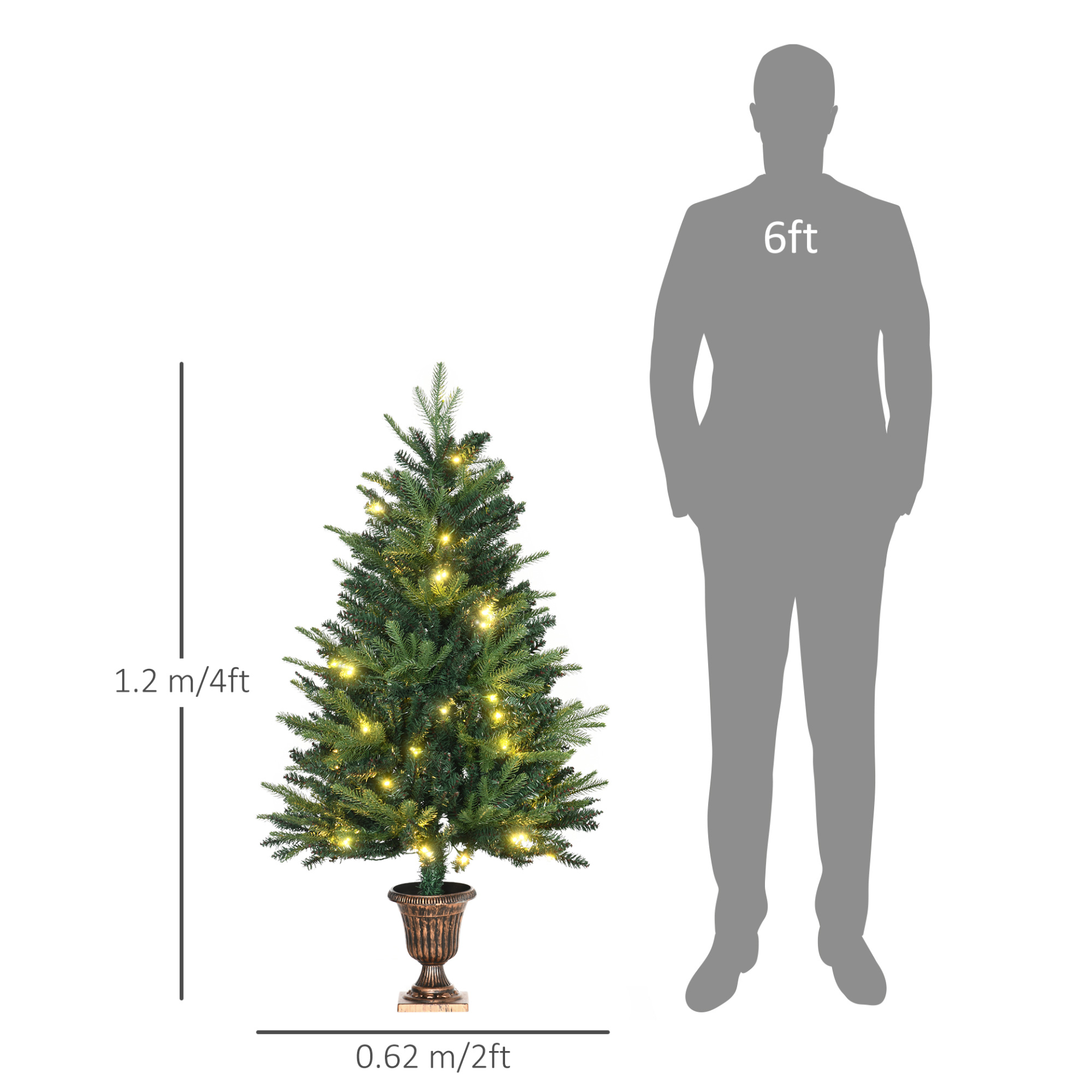 1.2m 4ft Pre-Lit Christmas Tree with 750 Tips and 80 LED Lights in Elegant Vase Base - Perfect for Entrance Decor MyLibelula