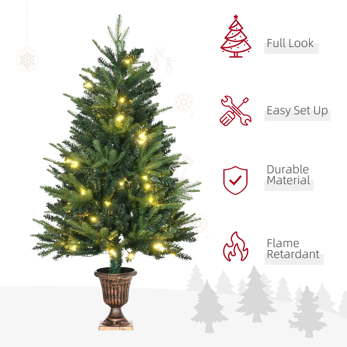 1.2m 4ft Pre-Lit Christmas Tree with 750 Tips and 80 LED Lights in Elegant Vase Base - Perfect for Entrance Decor MyLibelula