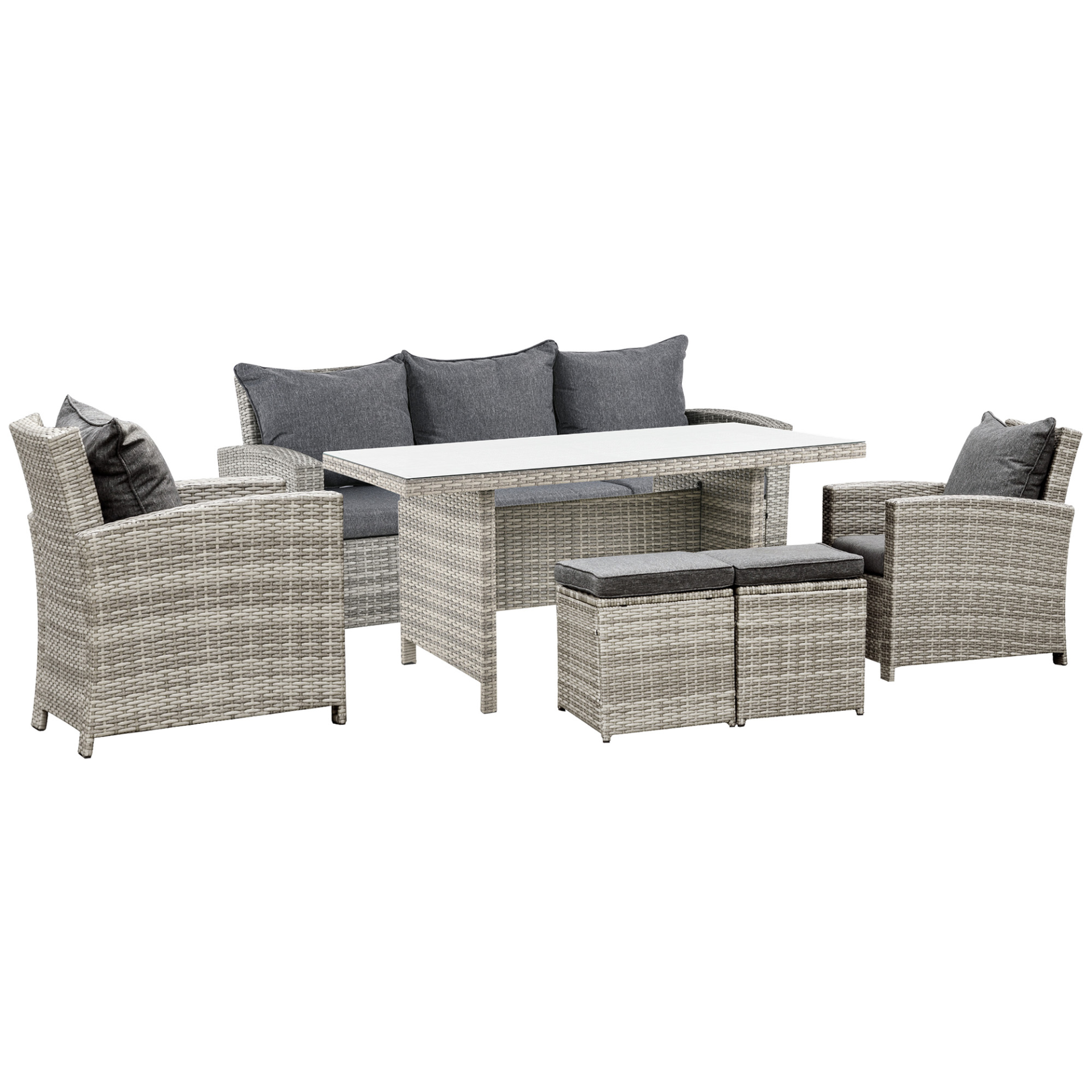 Outsunny 6Pcs Rattan Dining Set - 7-Seater Aluminum Sofa Table with Cushions - Perfect Outdoor Garden Furniture MyLibelula