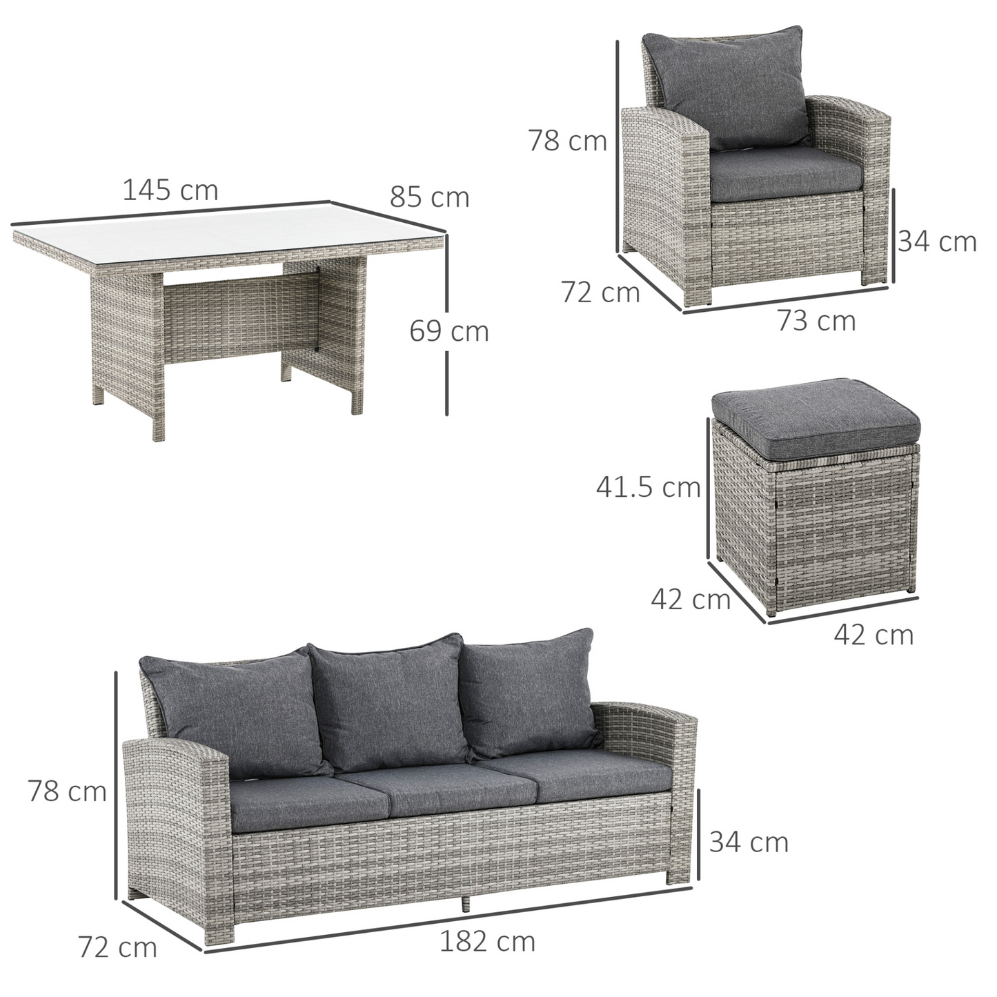 Outsunny 6Pcs Rattan Dining Set - 7-Seater Aluminum Sofa Table with Cushions - Perfect Outdoor Garden Furniture MyLibelula