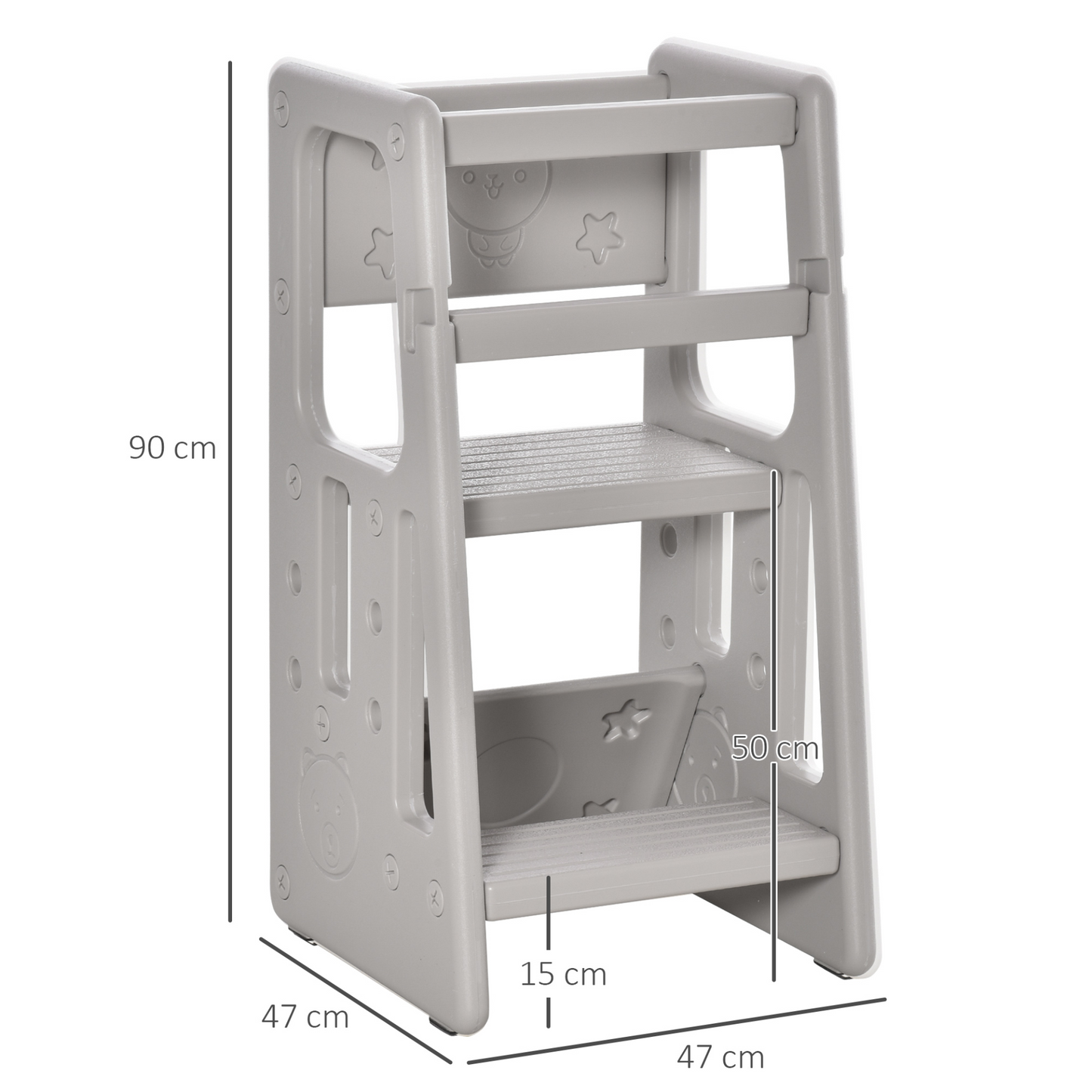 HOMCOM Kids Step Stool Adjustable Standing Platform Toddler Kitchen Stool - Grey | 3 Adjustable Heights | Safe & Sturdy Design MyLibelula