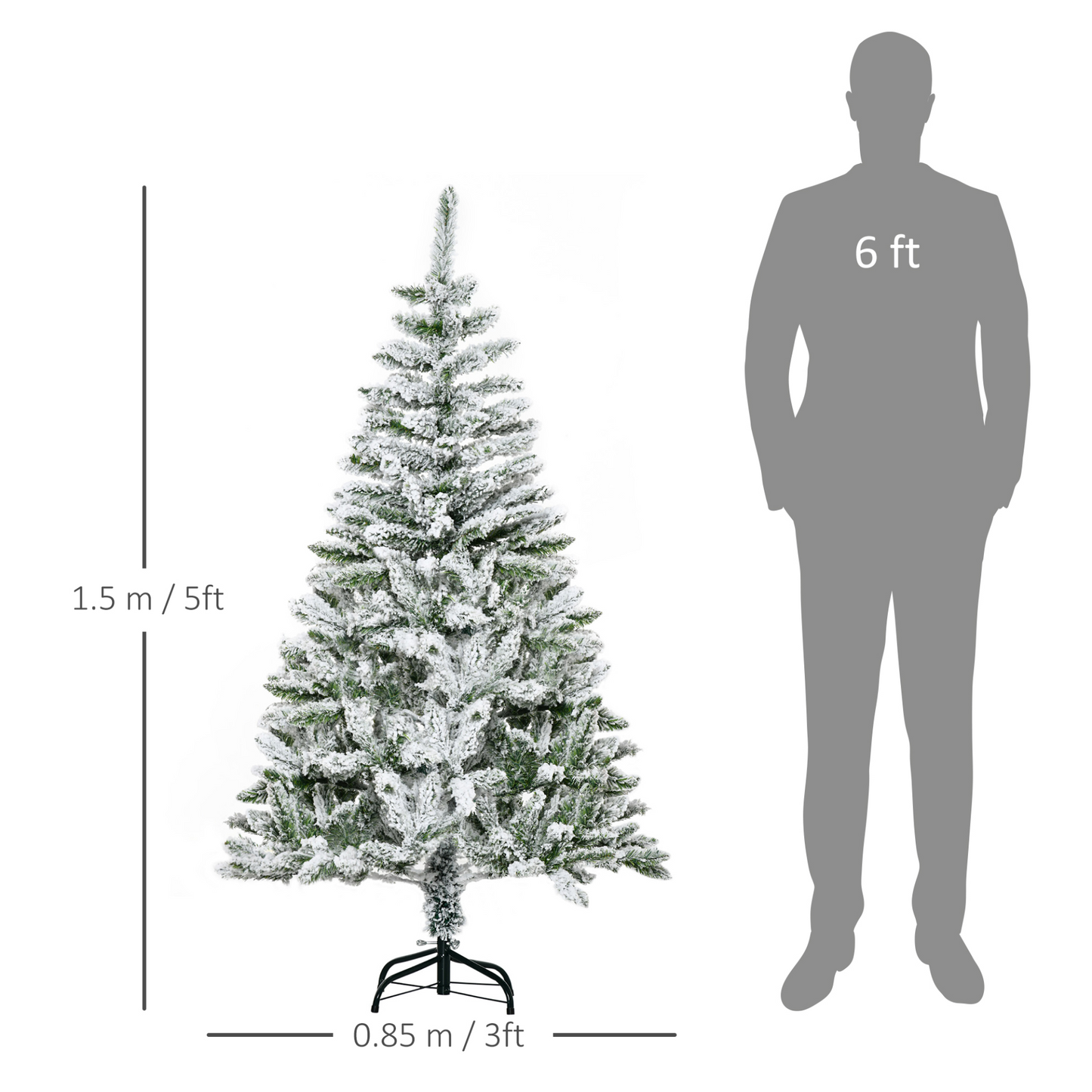 HOMCOM 5 Ft Snow Flocked Artificial Christmas Tree with Realistic Branches, Auto Open and Stable Steel Base - Green MyLibelula