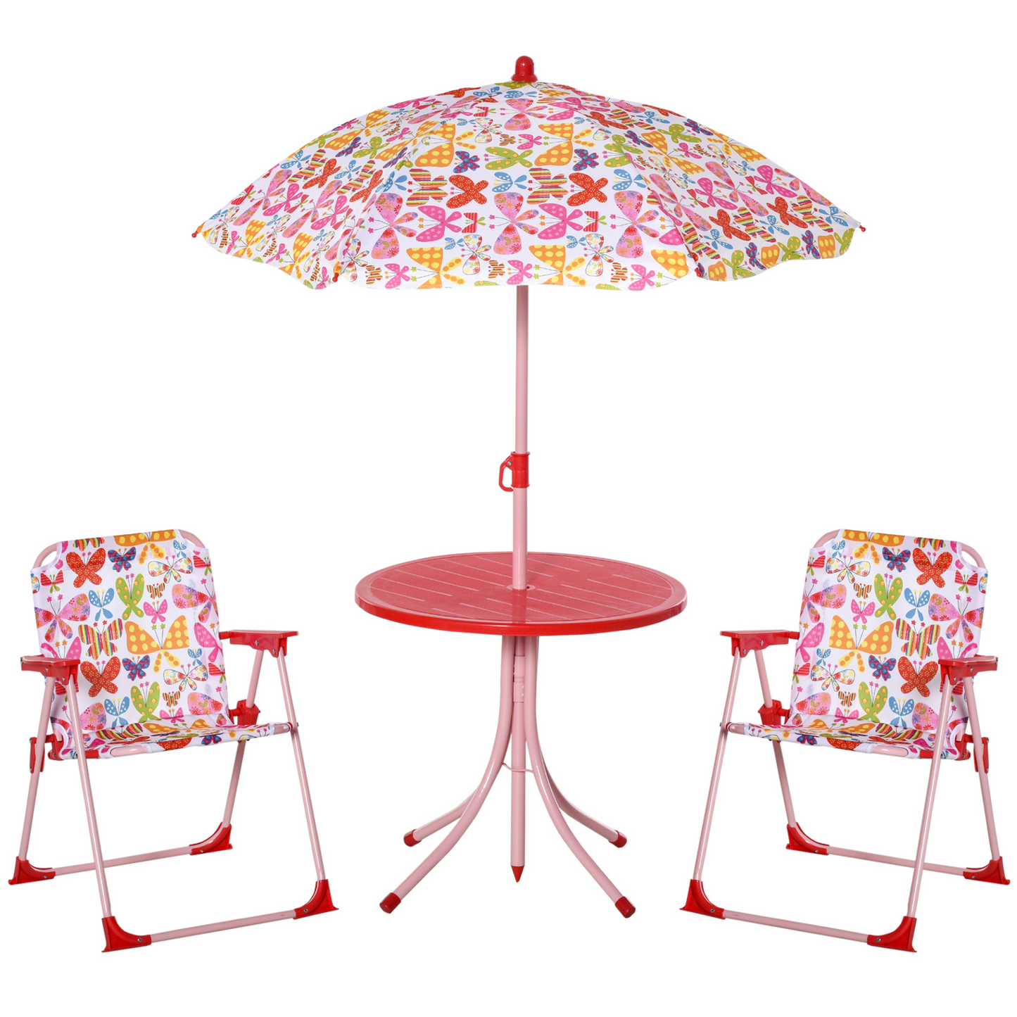 Outsunny Kids Outdoor Bistro Table and Chair Set with Adjustable Parasol – Butterfly Pattern Garden Patio Furniture MyLibelula