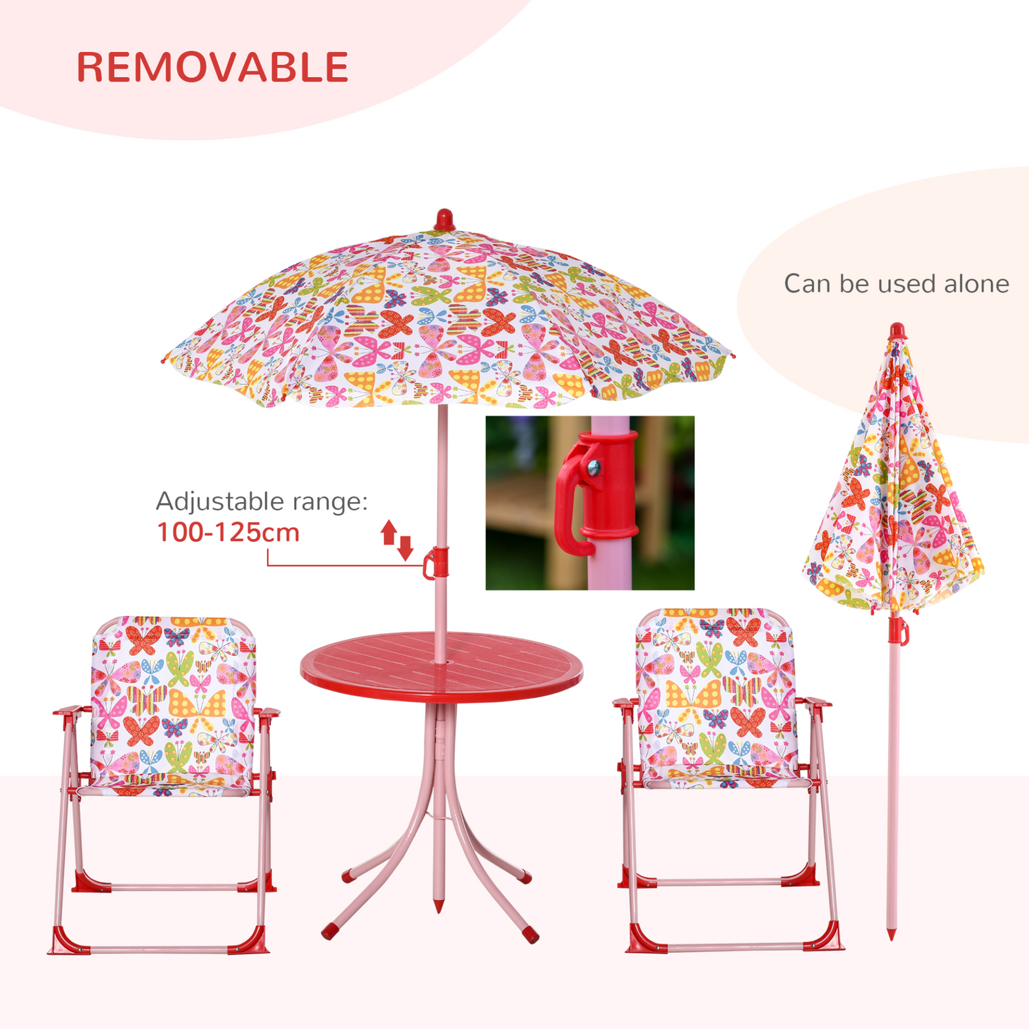 Outsunny Kids Outdoor Bistro Table and Chair Set with Adjustable Parasol – Butterfly Pattern Garden Patio Furniture MyLibelula